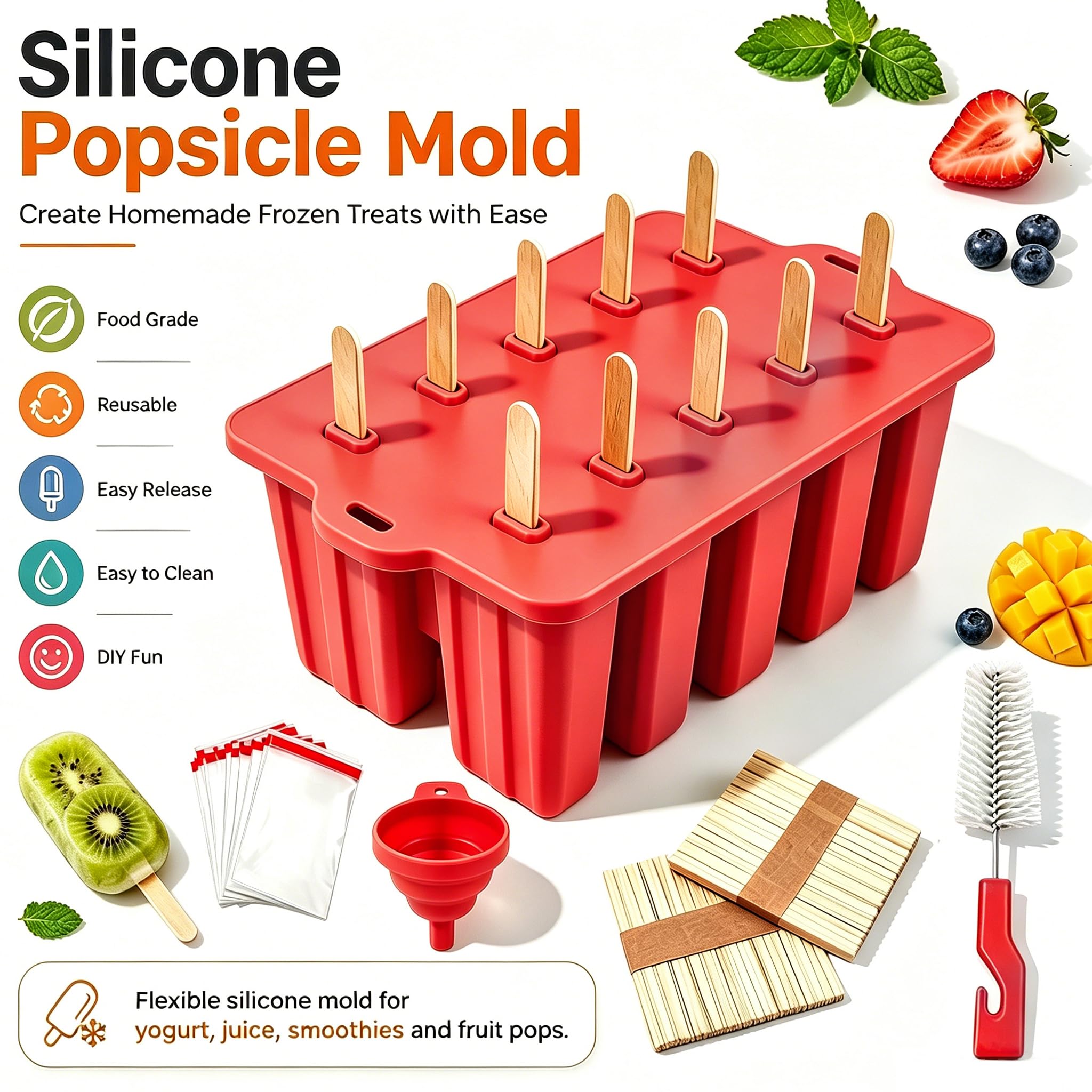 Stampi Ghiaccioli, Silicone Stampi per Gelato senza BPA,Stampo di gelato,Stampi Gelato Stecco,Stampi per Ghiaccioli in Silicone,Formine Ghiaccioli Riutilizzabili,Ghiaccioli Stampo