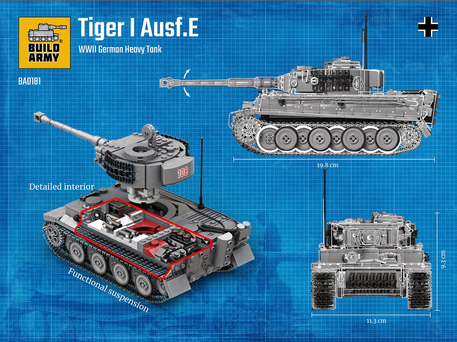 Buildarmy WW2 Germania Tiger 1 Tank 1:33 Costruzione Mattoni Kit