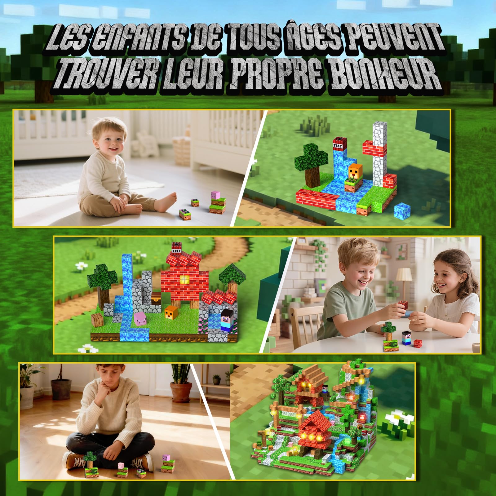 YOOHBERRYS Construction Magnetique Enfant 200 Pièces 2CM, Cube Magnétique Lumineux Jeux Aimants de pour Garçon et Fille, Blocs Magnétiques Jouet Créatif Montessori pour Enfants 3 4 5 6 7 8 9 Ans