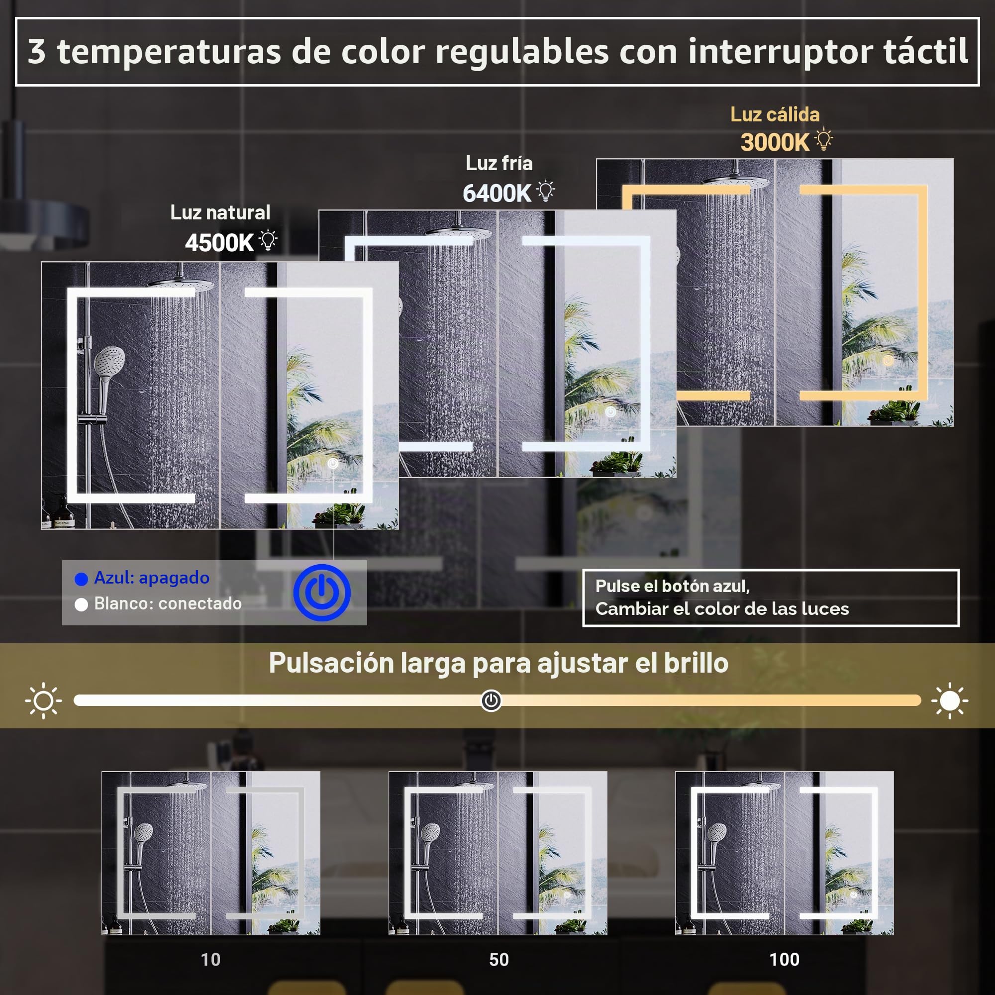Armario con Espejo Baño con Luz LED, Armario de Baño con Estantes Ajustables, Espejo Inteligente baño con Interruptor de Sensor Táctil, Temperatura de Color Ajustable (60 x 80 x 14 cm)