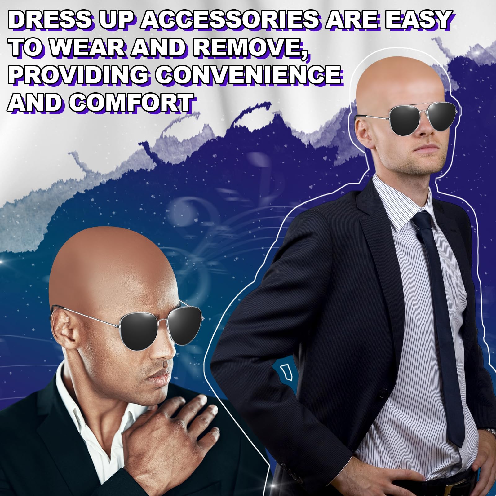 Sinmoe 6 Pezzi Parrucca Pelata Bald Caps Pelata Finta con Occhiali Cuffia per Parrucca Accessori per Costumi per Halloween e Cosplay per Adulti, Donne e Uomini