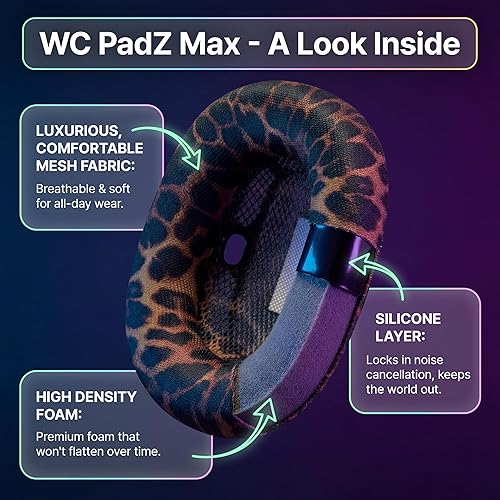 Miniatura 2 de WC PadZ Max - Almohadillas de repuesto compatibles con AirPods Max, hechas por Wicked Cojines, tela suave, comodidad mejorada y estilo único,