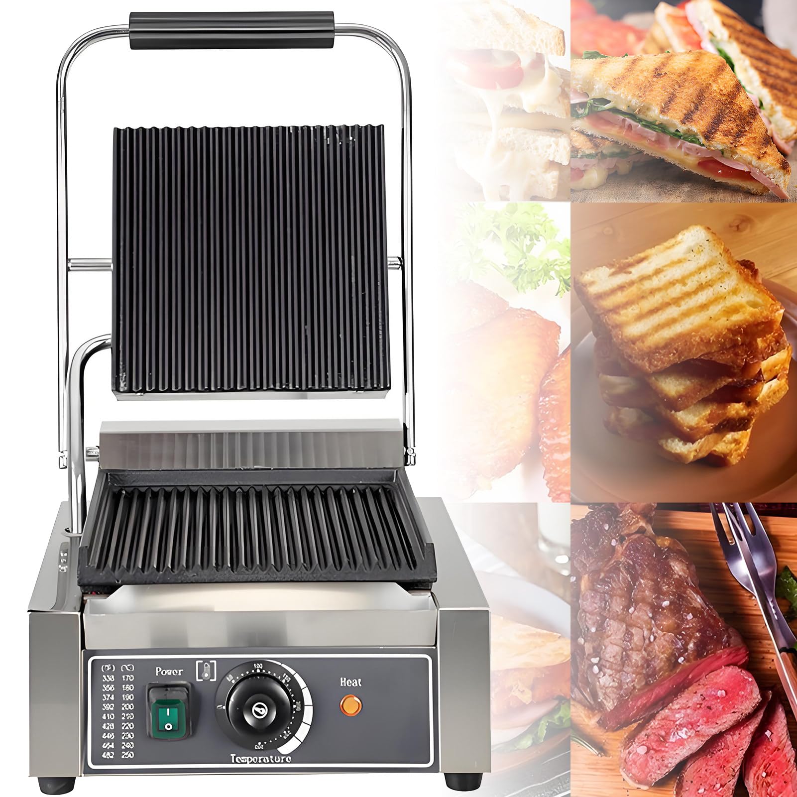 Prensa eléctrica para Hamburguesas, sándwiches a la Parrilla y filetes, Aparato versátil para Asar con Temporizador y Amplio Rango de Temperatura, Size_name-FY811, FY811,FY811