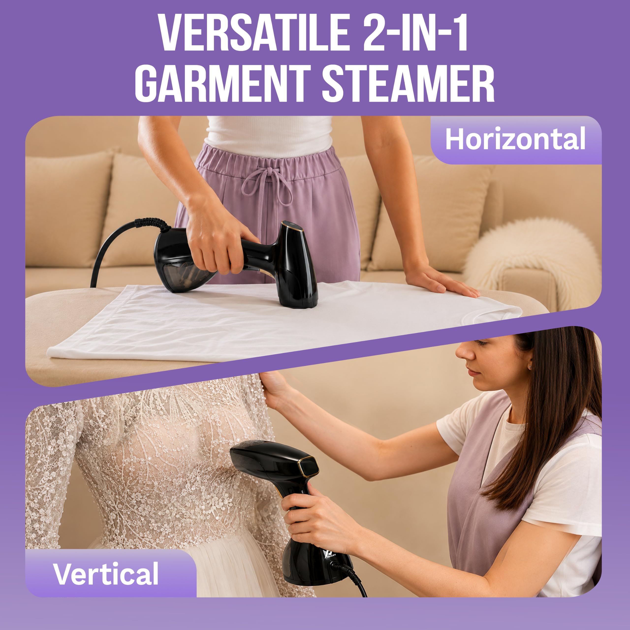 Nexlev Steam Iron Handheld For Clothes | Hand Iron Steamer For Clothes 1500W Garment Steamer | 300ML Tank | Vertical & Horizontal Steam Press for Clothes | 25s Quick Heat | Travel Friendly GS-02 2