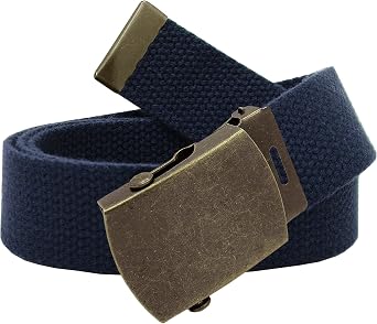 Boys School Uniform Antique Gold Slider Military Belt Buckle with Canvas Web Belt