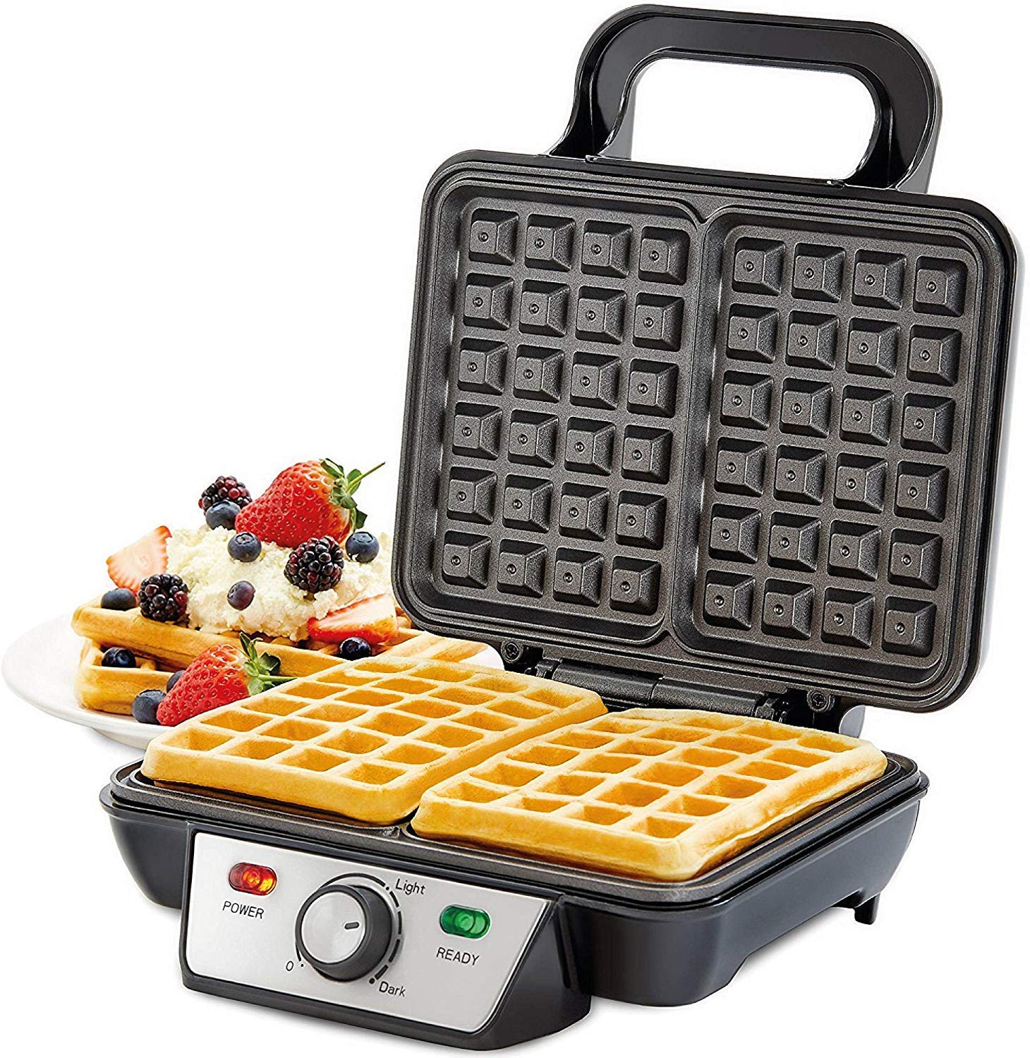 Andrew James Waffle Maker 4 Slice Belgian Style Electric Machine with Non-Stick Plates | Easy to Use Easy to Clean & Quick - Waffles in Under 5 Minutes