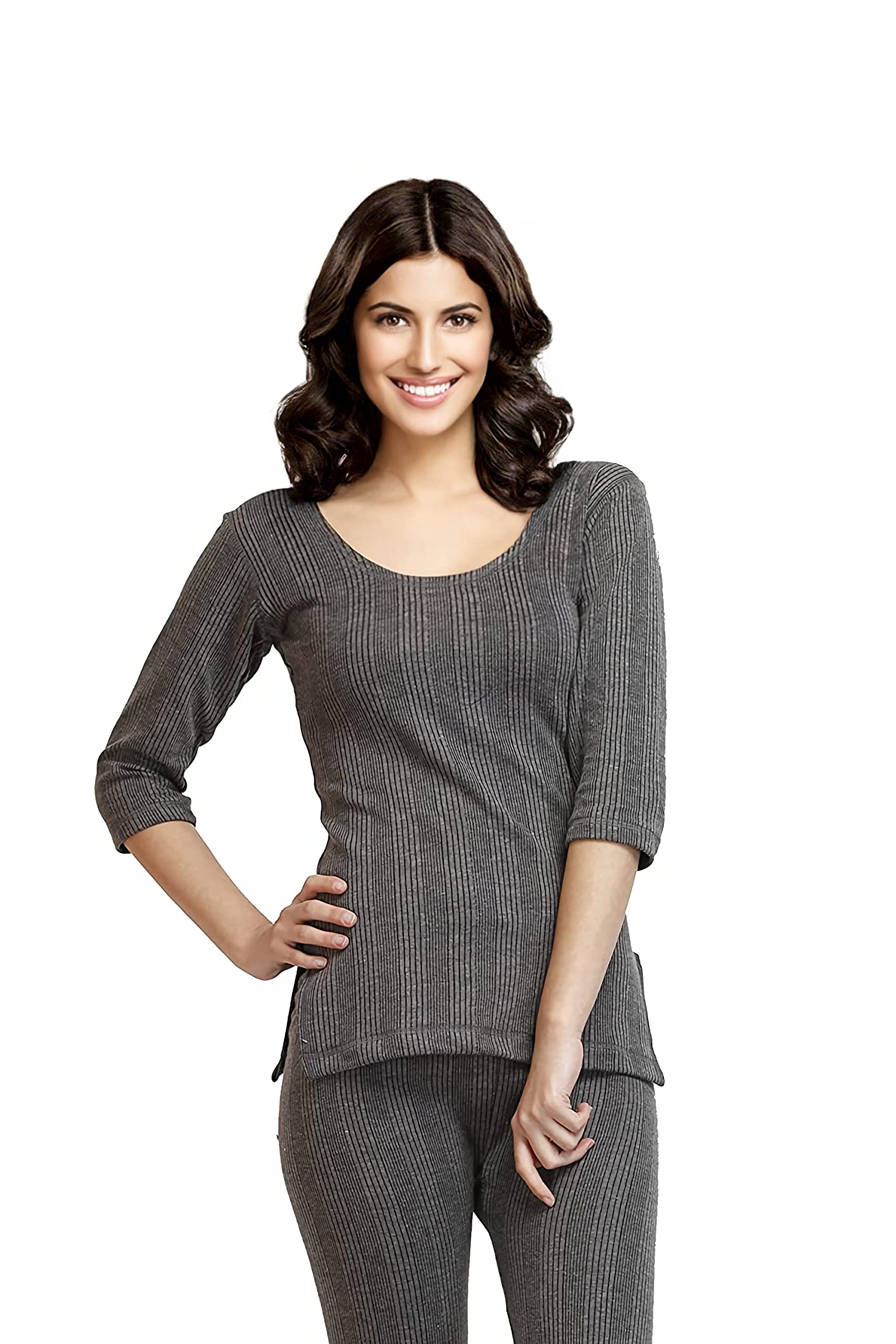 Nature Thread Premium Cotton Wool Blend Thermal Top for Women – StayWarm Technology, Slim Fit, 3/4th Sleeve(Large, Charcoal) - Image 5 thumbnail