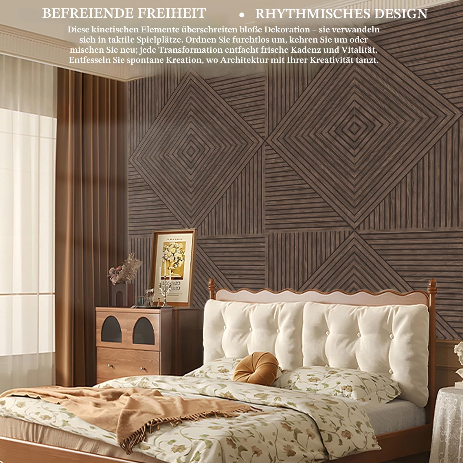 JBER Akustikpaneele, 6 Stück, selbstklebende dekorative Schallschutzplatten, schallabsorbierende Wandpaneele für Büro, Aufnahmestudio, Wohnzimmer, Schlafzimmer, 180 x 120 cm, dunkles Walnussholz
