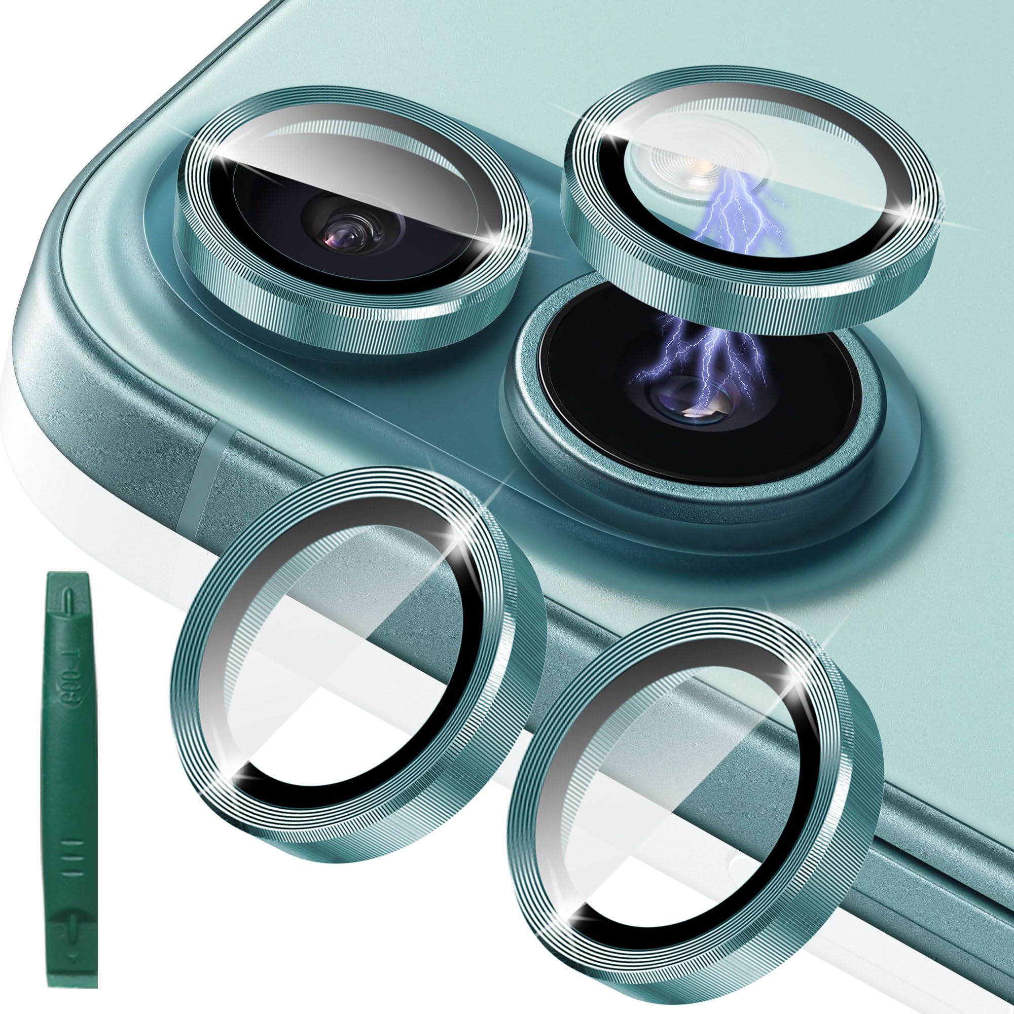 JOLOJO 2X2 Pack Alloy Metal Camera Lens Protector Compatible for iPhone 16 Plus /16,Camera Cover Ring Tempered Glass Screen,Anti-Scratch,Case Friendly