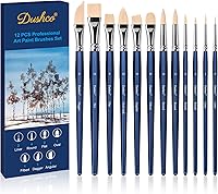 Vista 8 de Artist Paint Brushes Set, 12PCS Watercolor Brushes Professional, Water Color Brushes - Round Flat, Liner Filbert Angular Oval Wash & Dagger for Dark