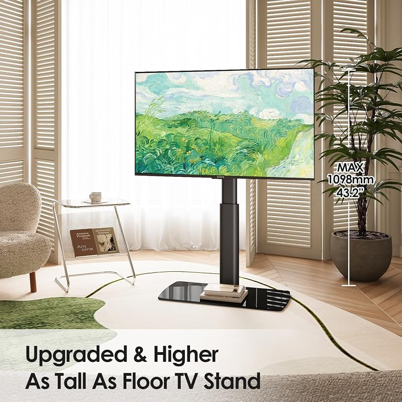 FITUEYES Univerzális TV Állvány 43-85 Colos Lapos és Ívelt TV-khez, 50 kg Teherbírás, Forgatható, Állítható Magasság, VESA 600x400