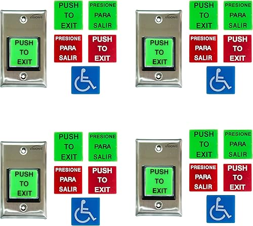 Miniatura 2 de Visionis FPC-7492 VIS-7000 - Botón cuadrado verde para control de acceso de puerta con luz LED, NC, COM y sin salidas