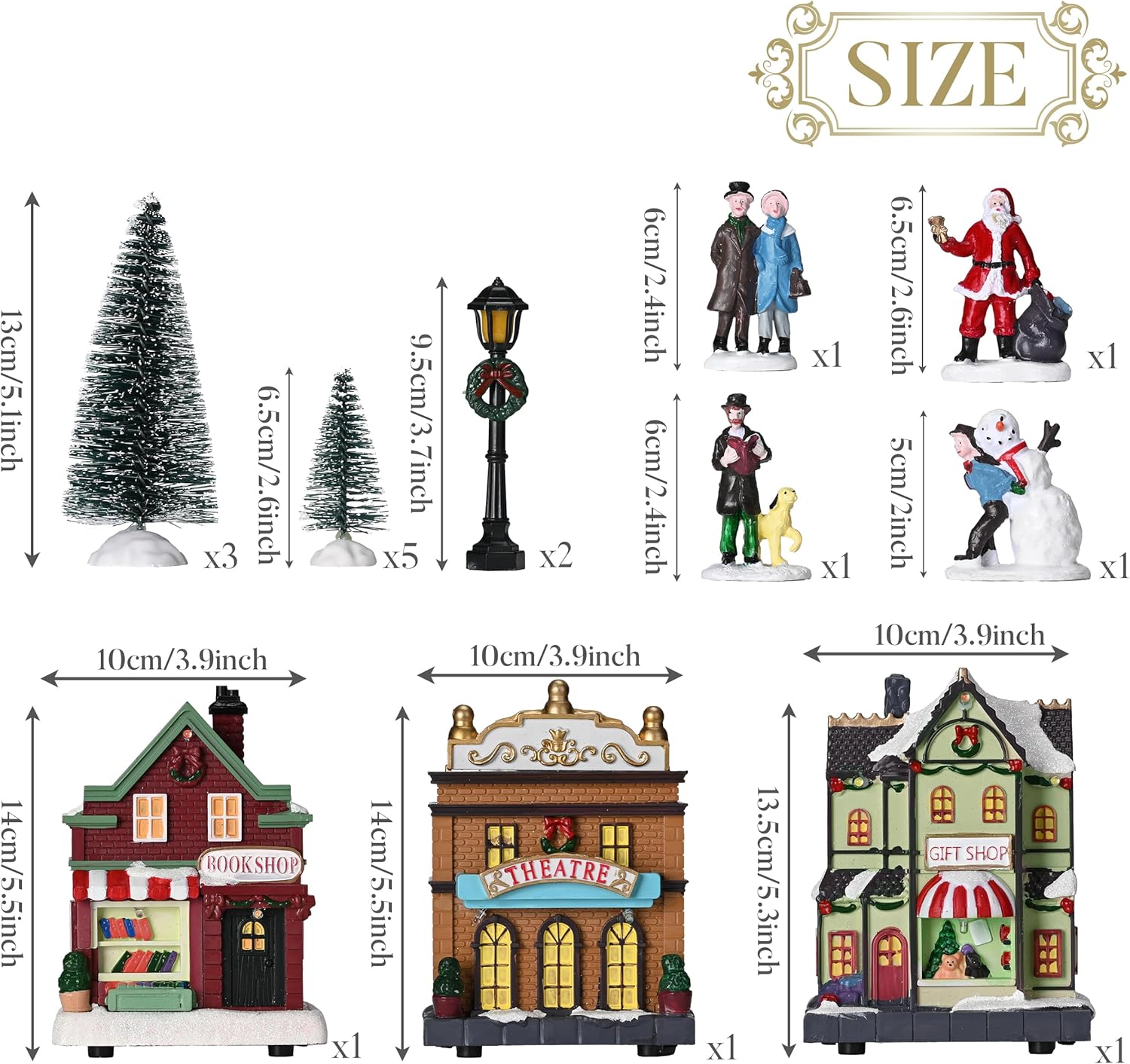 Valery Madelyn Pre-Lit Christmas Village Set House Decoration, Battery Operated Christmas Figurine Accessories Town Building Collection for Holiday Xmas DIY Tabletop (17 PCS)