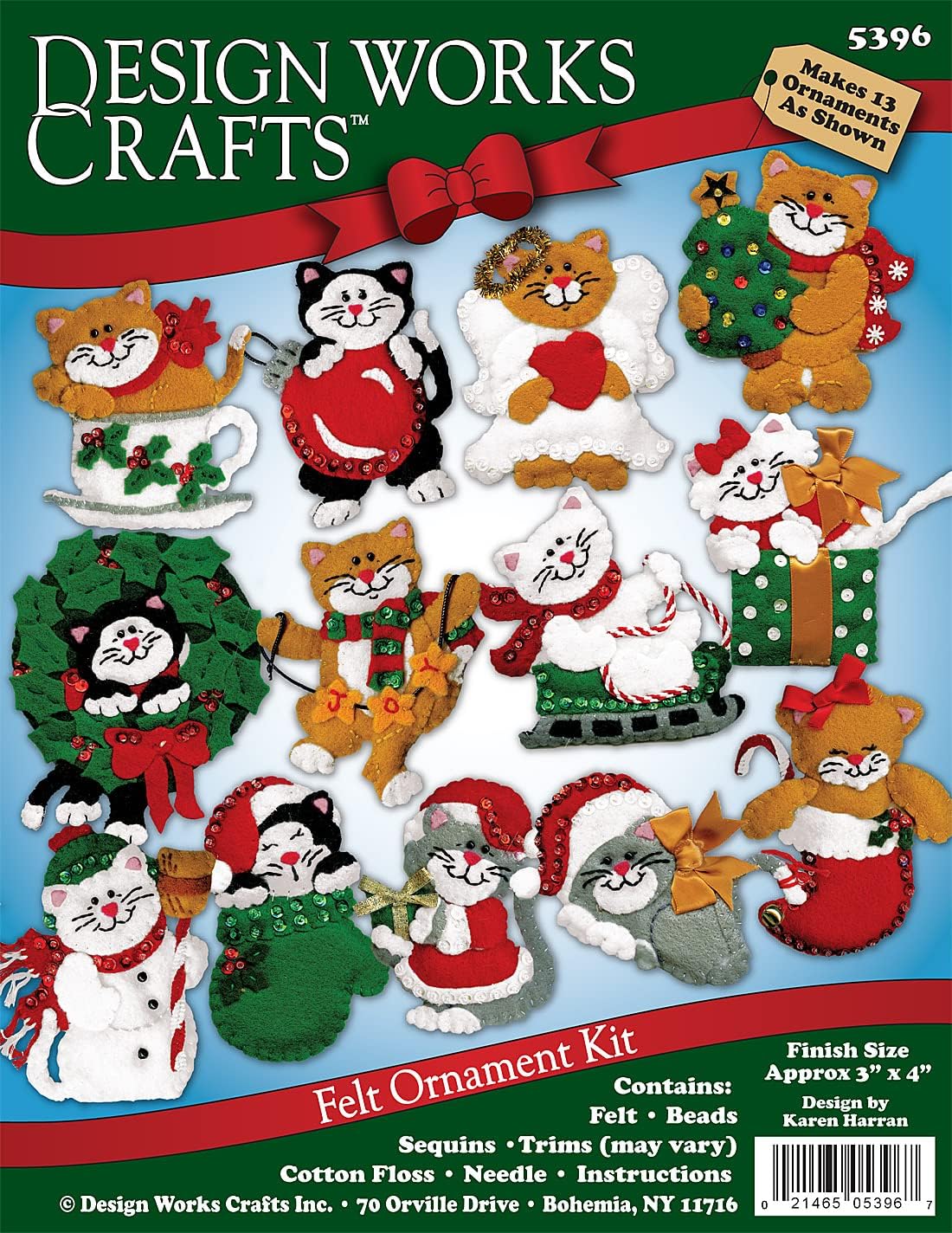 DESIGN WORKS Lots of Kittens Felt Ornament Kit - Set/13