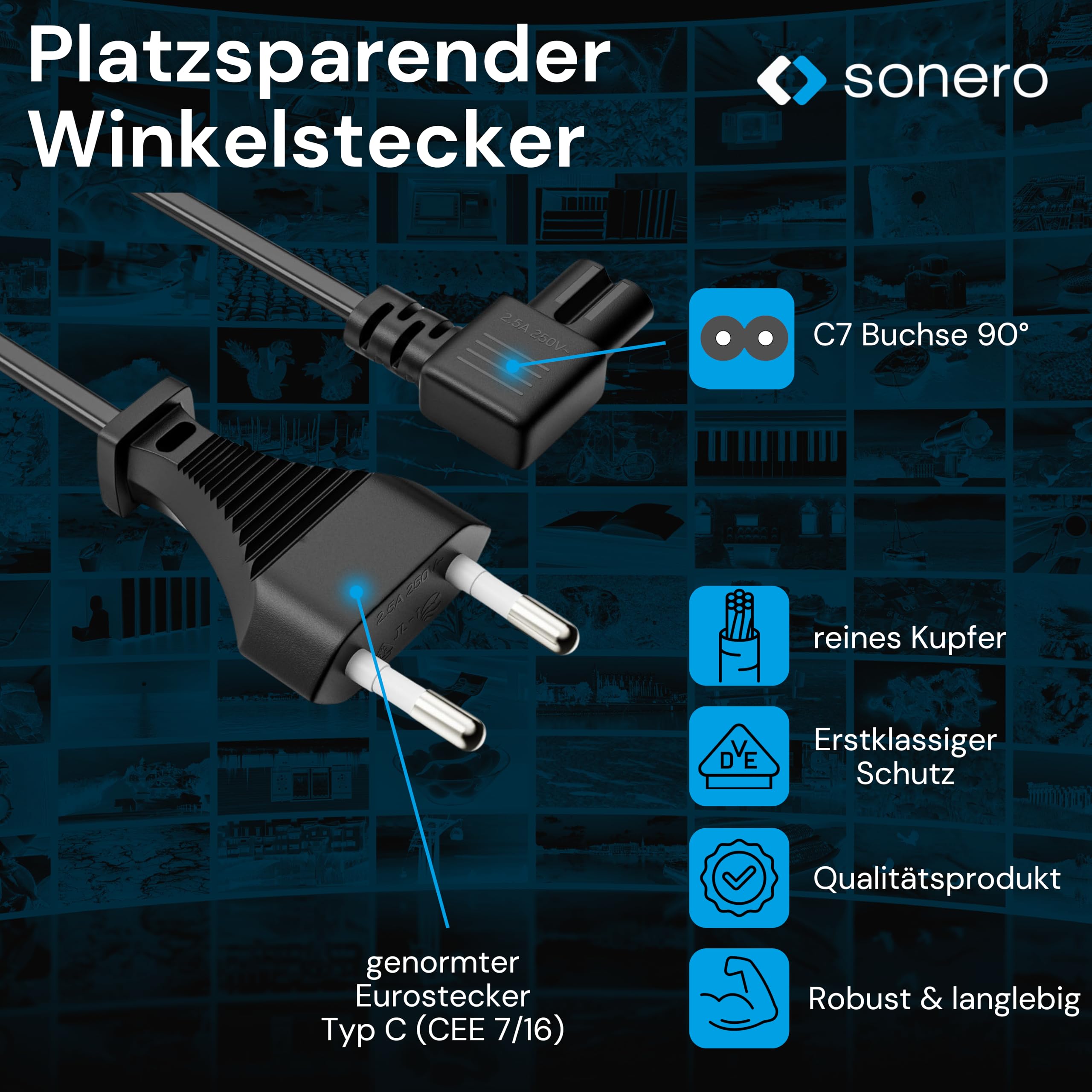 Cavo Alimentazione Euro A IEC C7 - 5 Metri, Nero, 2x0.75mm², Per Elettrodomestici - Foto 2