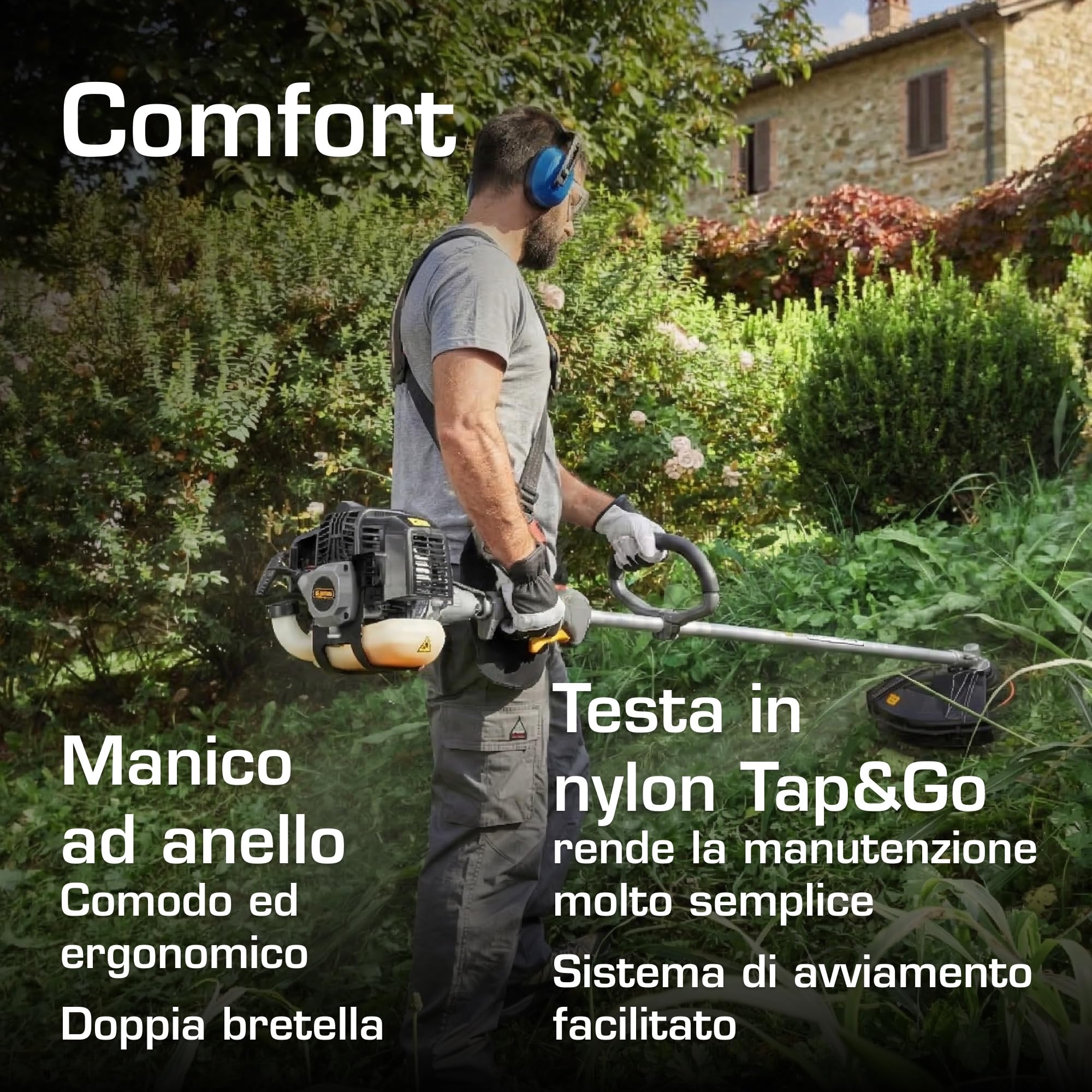 Alpina ABR 42 Decespugliatore, 42,7 cc, 1250 W – Lama 3 Denti, Testina Nylon Tap&Go – Per Giardini E Vegetazione Fitta