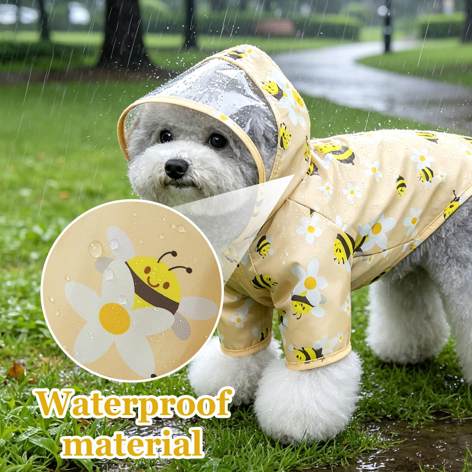 Impermeabile Cane, Impermeabile per Cani Cappotto Ape Gialla, Ultraleggero Cappotto con Cappuccio, Antipioggia Ultraleggero Cane con Tessuto Premium Idrorepellente per Cani di Piccola