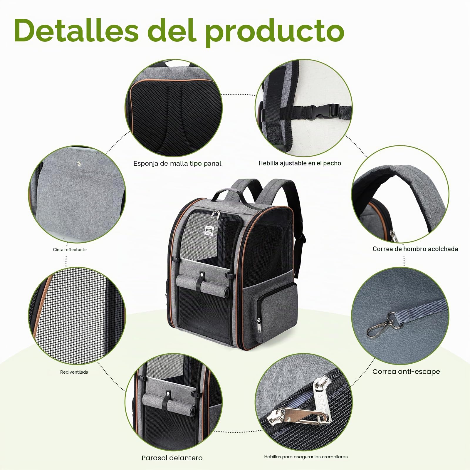 Transportín Grande para Gatos y Perros pequeños, expandible, Gatos medianos, Capacidad para hasta 8,1 kg, Mochila para Perros, Mochila Plegable para Cachorros, para Viajes, Senderismo, Gris