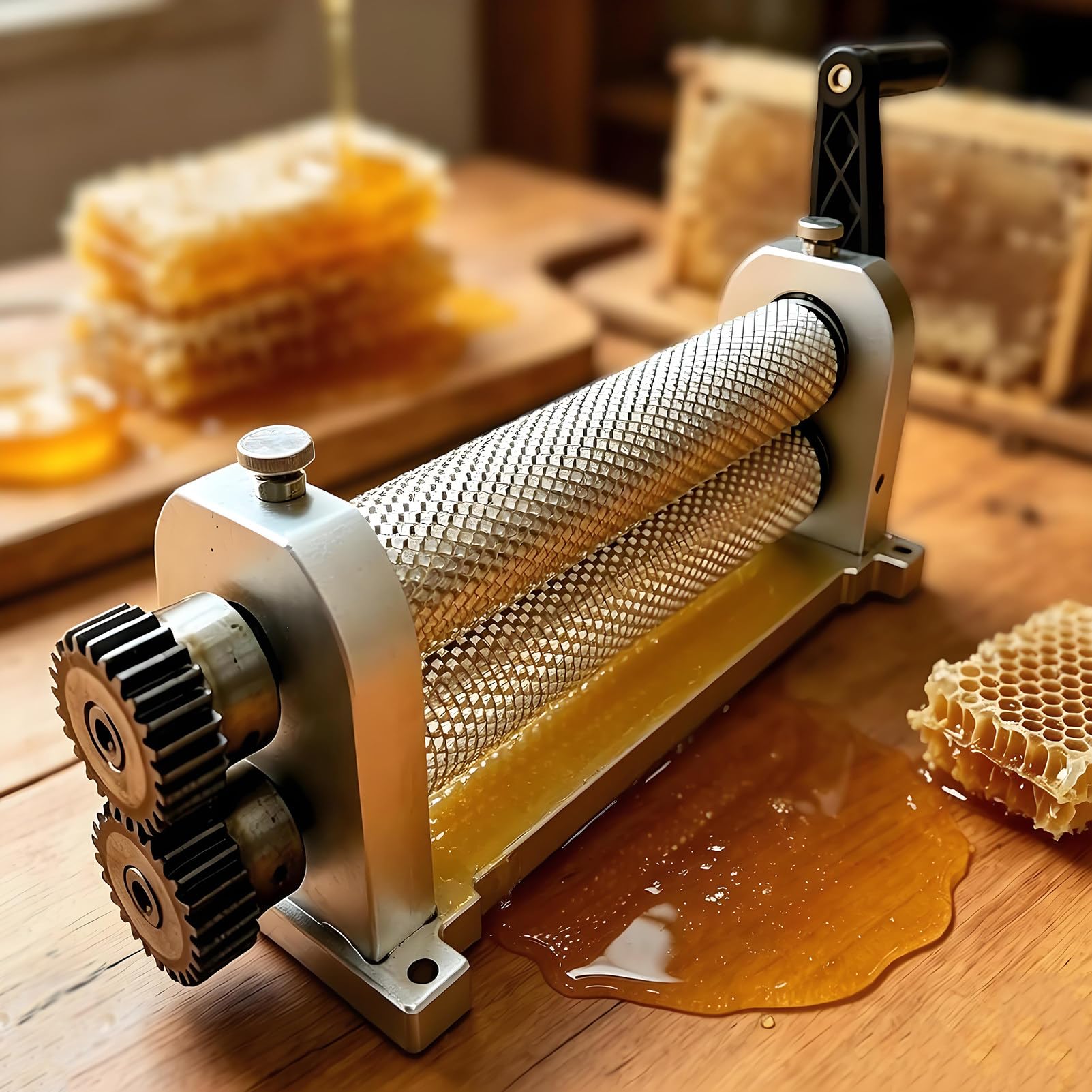 EpyGnom Manual Beeswax Comb Foundation Roller Mill Machine, 280 x 50mm Beeswax Roller, Beeswax Embossing Mold, Comb Foundation Press Tool for Field Work & Backyard Hobbyists 5.1mm