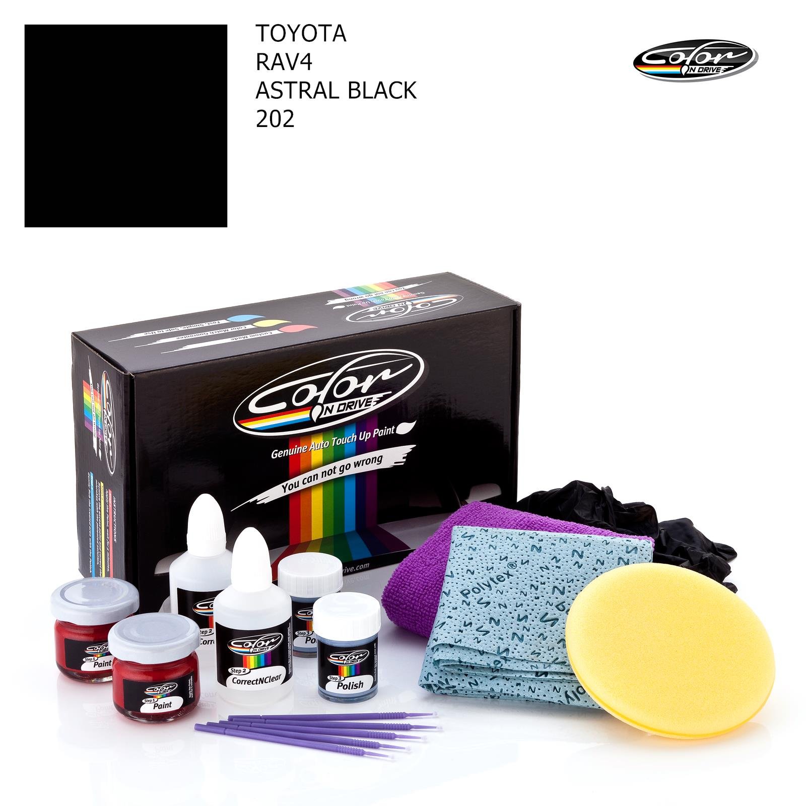 Toyota RAV4 / ASTRAL BLACK - 202 / COLOR N DRIVE TOUCH UP PAINT SYSTEM FOR PAINT CHIPS AND SCRATCHES/PRO PACK