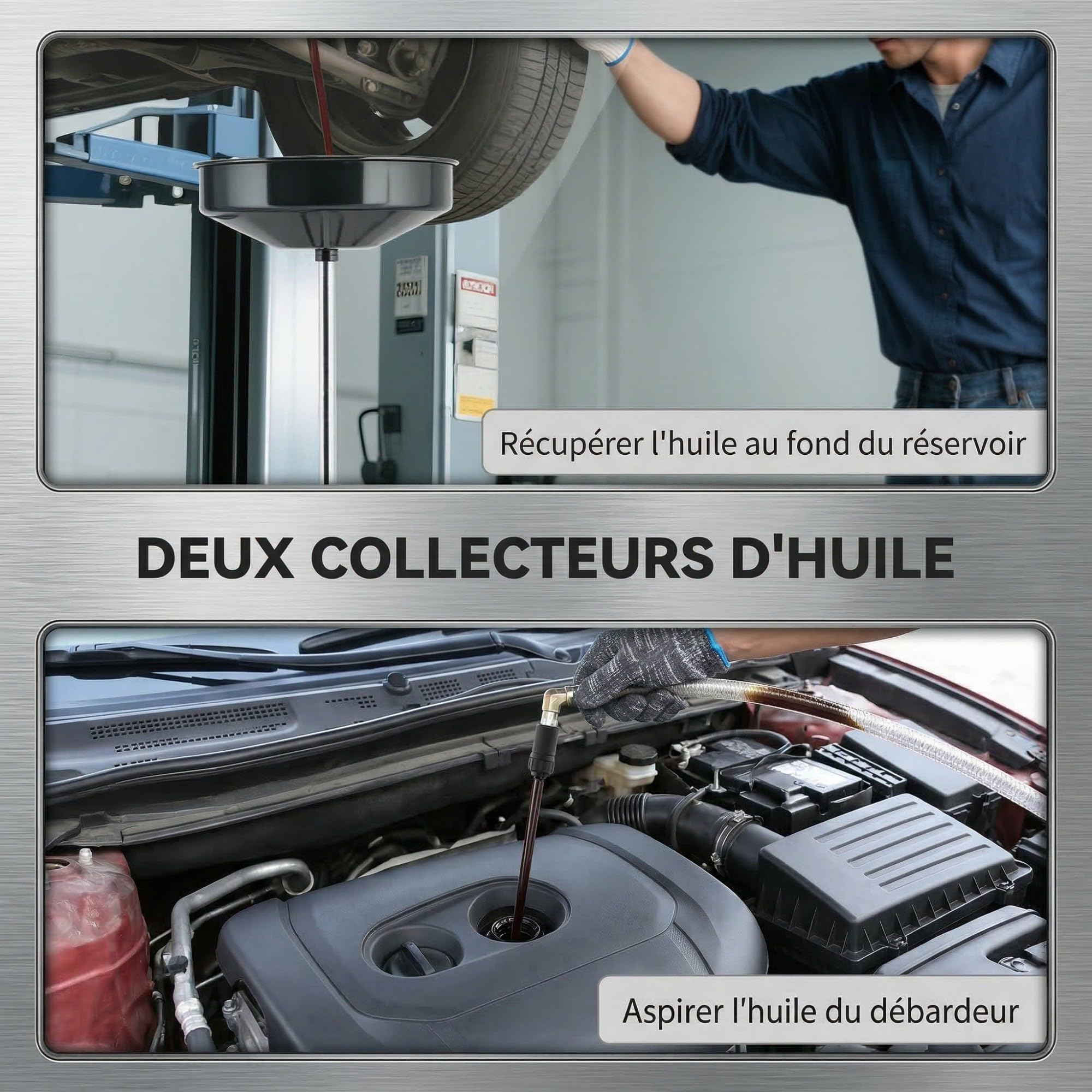 HOMCOM Récupérateur de vidange d'huile usagée 80 L, Hauteur Ajustable 101-141 cm, Chariot de récupération d'huiles Portable avec poignée et roulettes, Rouge