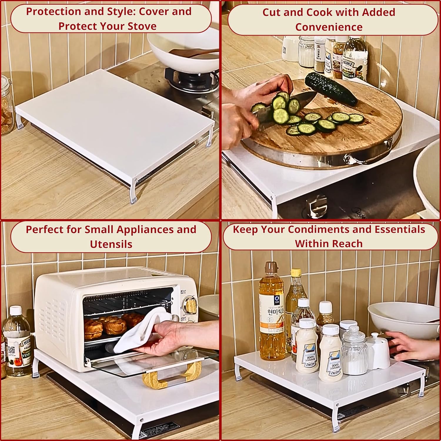 Multipurpose White Kitchen Stove Cover, Heat Resistant Countertop Protector for Gas and Electric Stoves, Space-Saving Cooktop Board