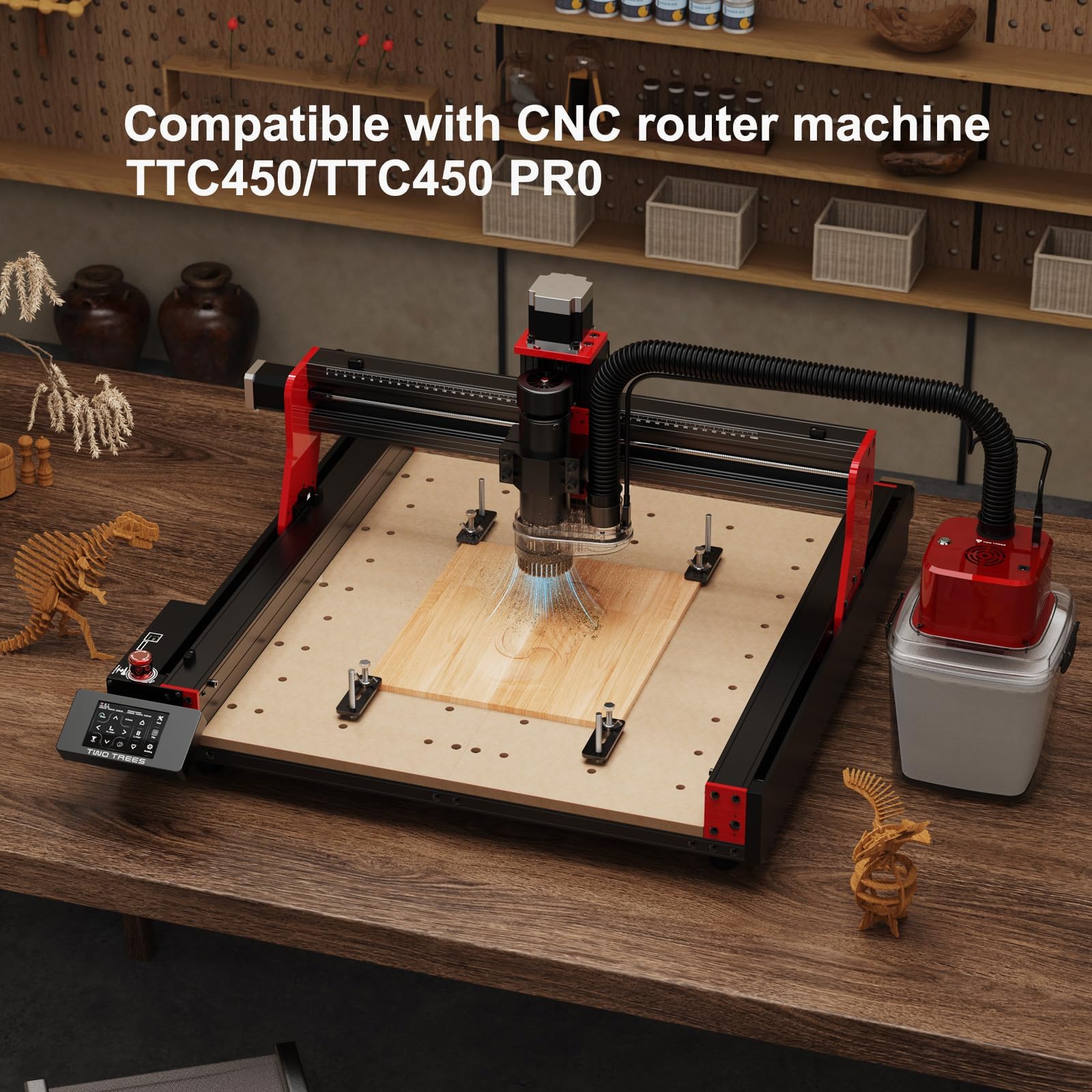 Twotrees M1 Extracción de polvo para fresadora CNC, sistema de filtro de aire con succión potente (6000 Pa), gran sistema de recogida de polvo de 2,8 litros, kit CNC, compatible con la serie CNC