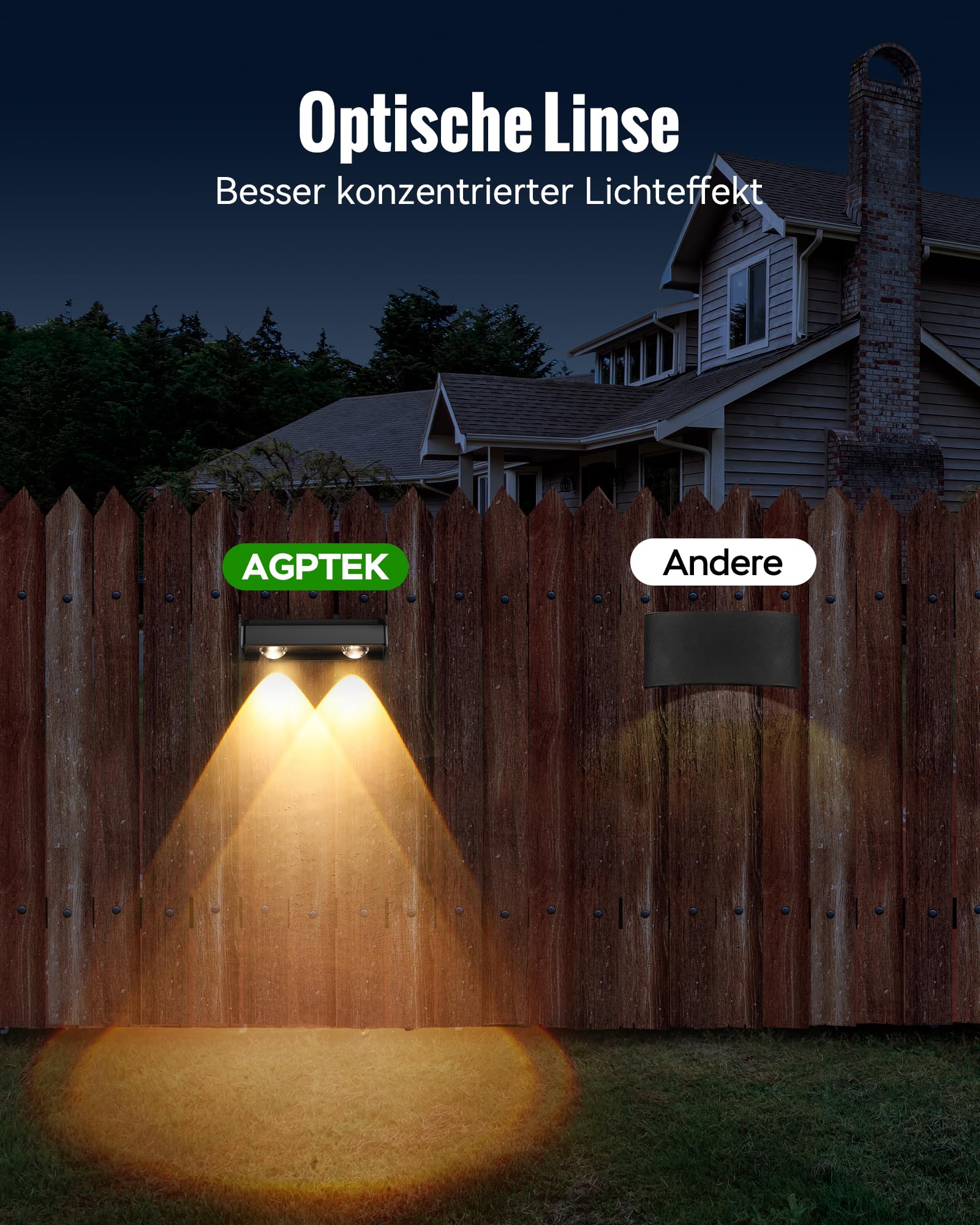 AGPTEK Solarlampen für Außen Wand Zaun Solarleuchten, 5 Modi, 8 Farbe & RGB | Wandleuchte Solarleuchten für Zaun, Terrasse, Balkon, Garten, Wand, Garage, IP65 Wasserdicht, Warmweiß, 8 Stück