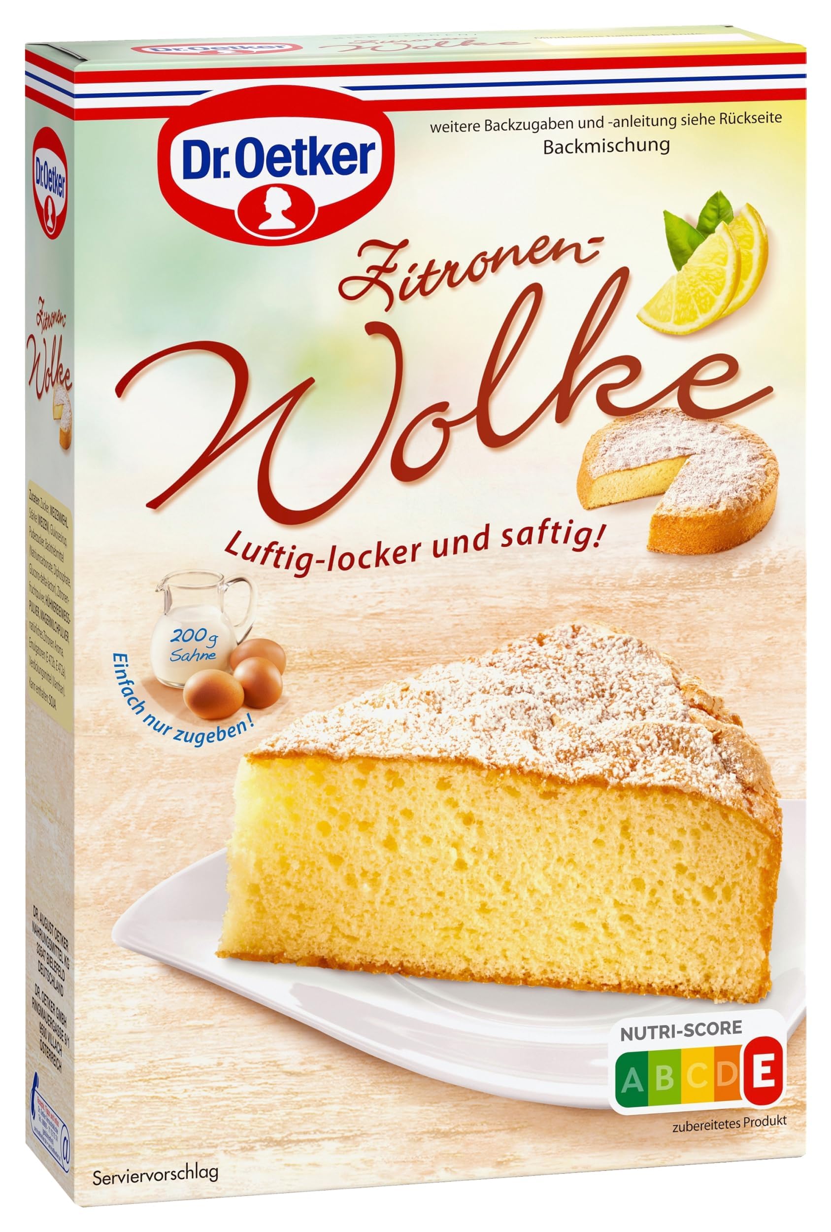 Dr. Oetker Kuchen-Backmischung Zitronen-Wolke 6er Pack, Backmischung für besonders luftig-lockeren Zitronen-Rührkuchen, Teigmischung für einfache Zubereitung, 6 x 430 g