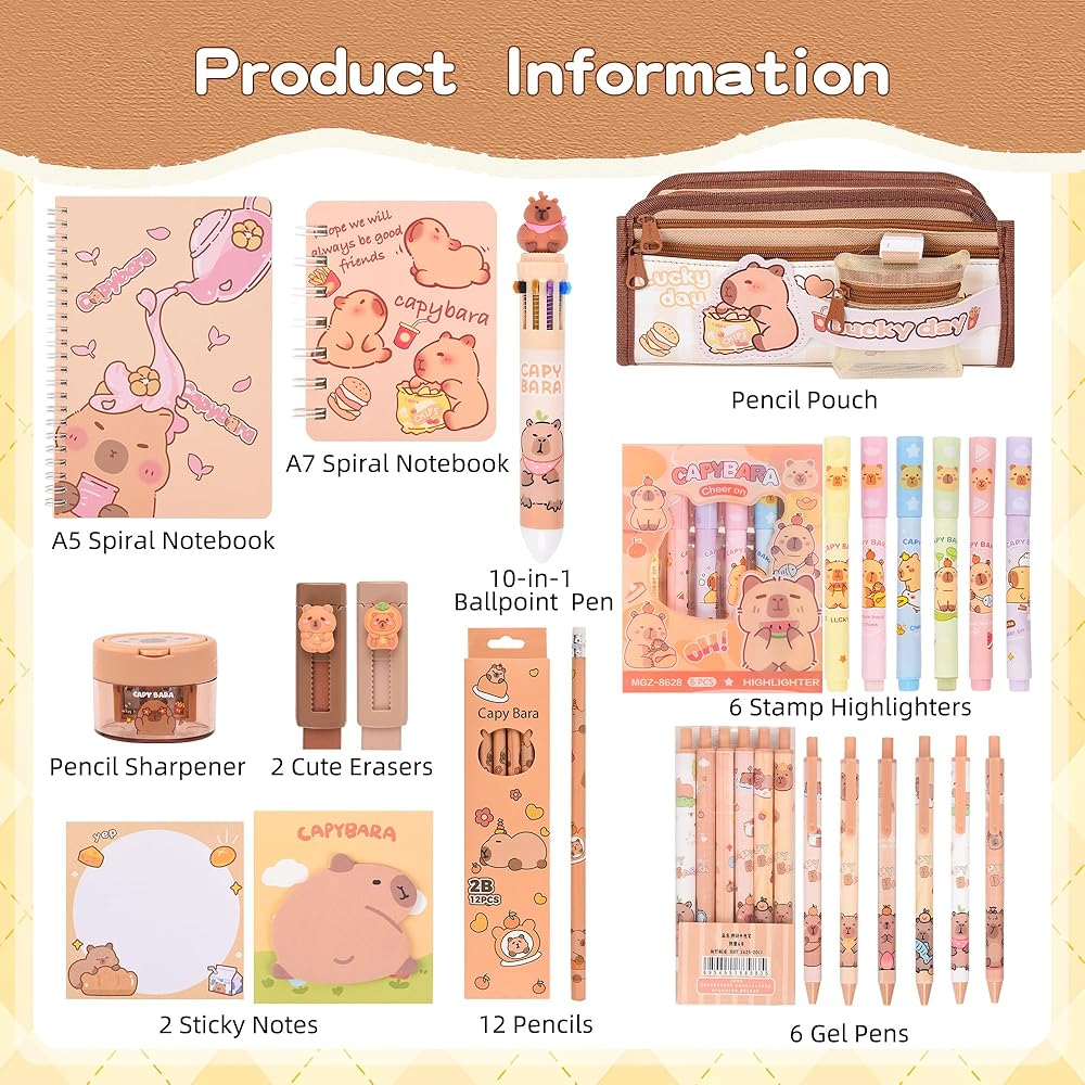 Capybara Pencil Case, Capybara School Supplies Clear Brown Pencil Case, Large Capacity Multi - View #9