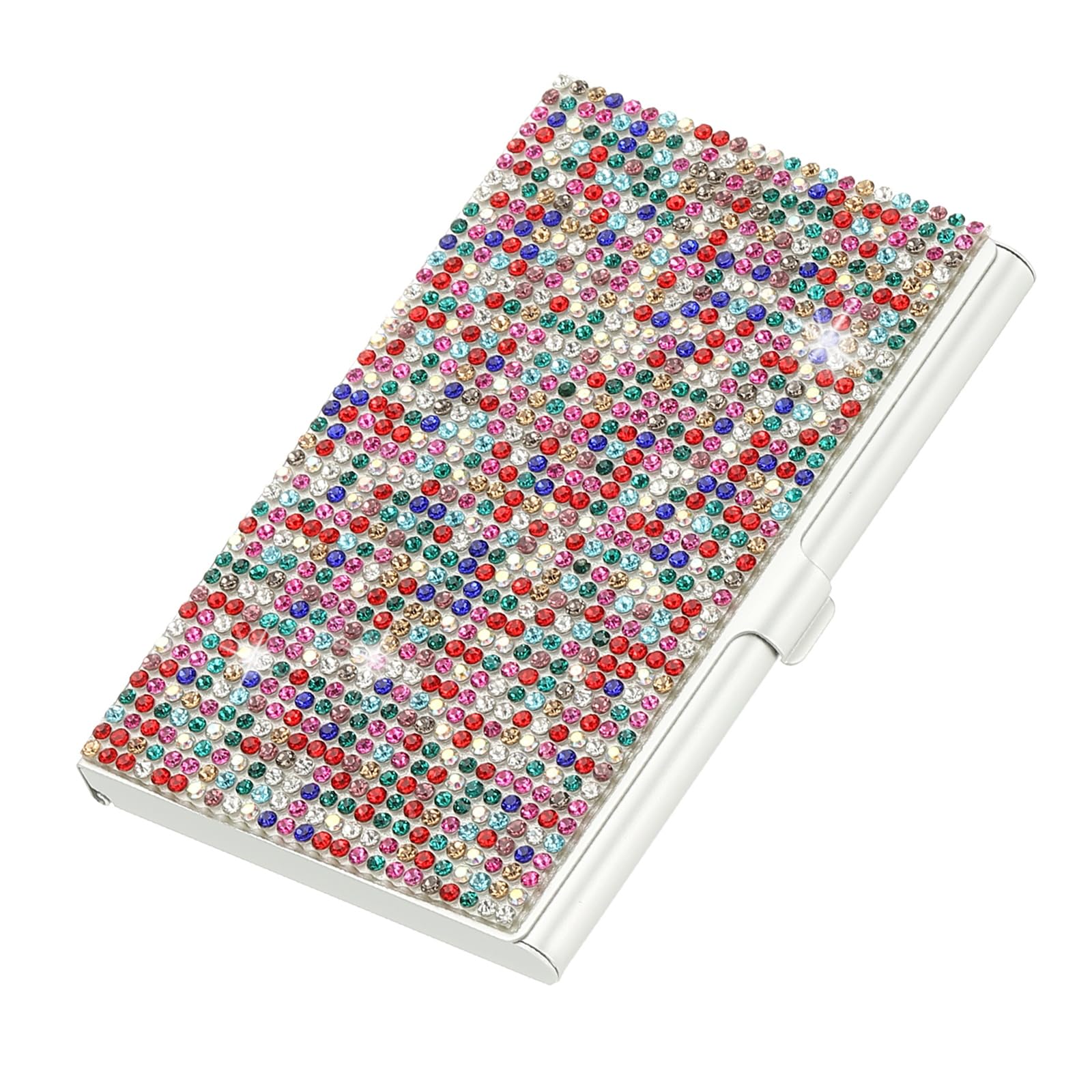 PATIKIL Rhinestone Business Card Holder, Alloy Name Card Holder Bling Pocket Card Holders Organizer Cards Display for Women Office Exhibition, Colorful