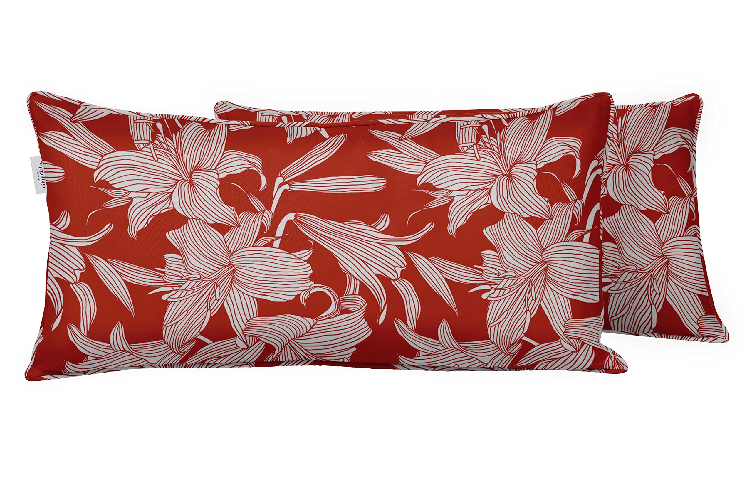 Vargottam Indoor/Outdoor Polyester Fabric Lumbar Pillow Cover With Insert, All-Weather Waterproof Rectangular Cushion for Patio Furniture, 12" x 24" Set of 2 - Florals-22
