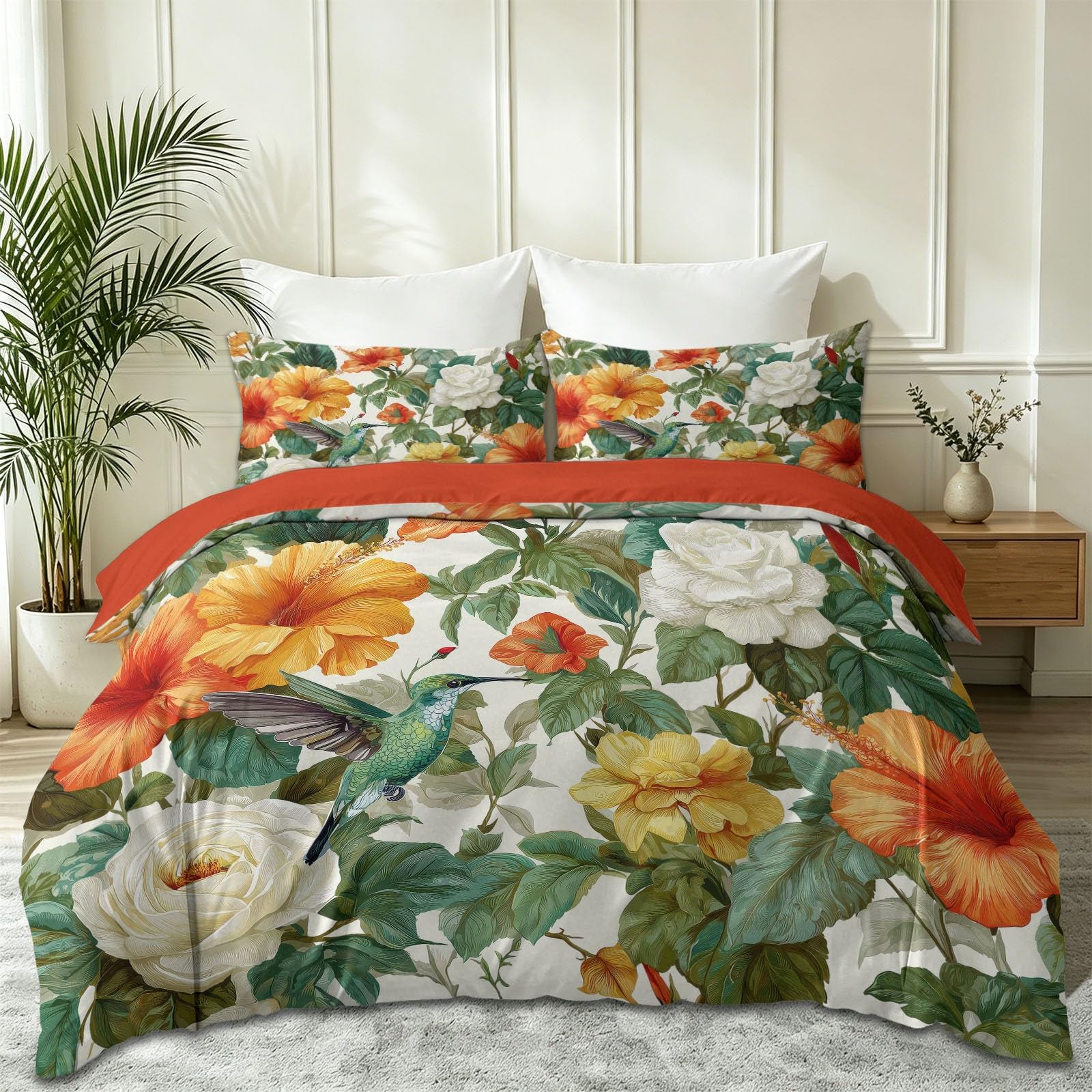 Housse de couette avec fermeture éclair parure de lit 2 personnes microfibre douce florale