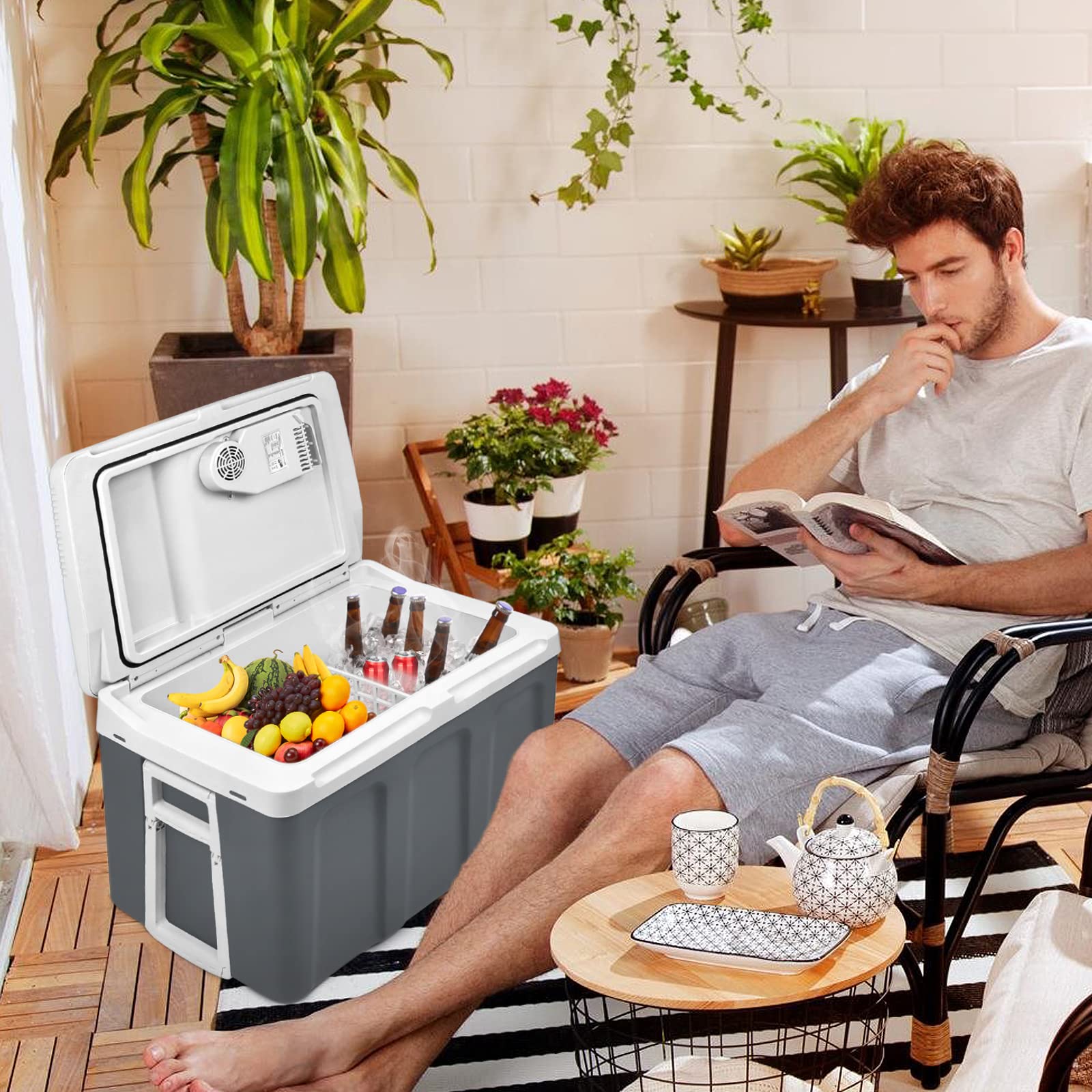 YRHome Glacière électrique pour voiture - 48 l - 12 V - 230 V - Mode ECO - Avec câble - Portable - Pour voiture, camion, camping, bateau, camping-car - Gris