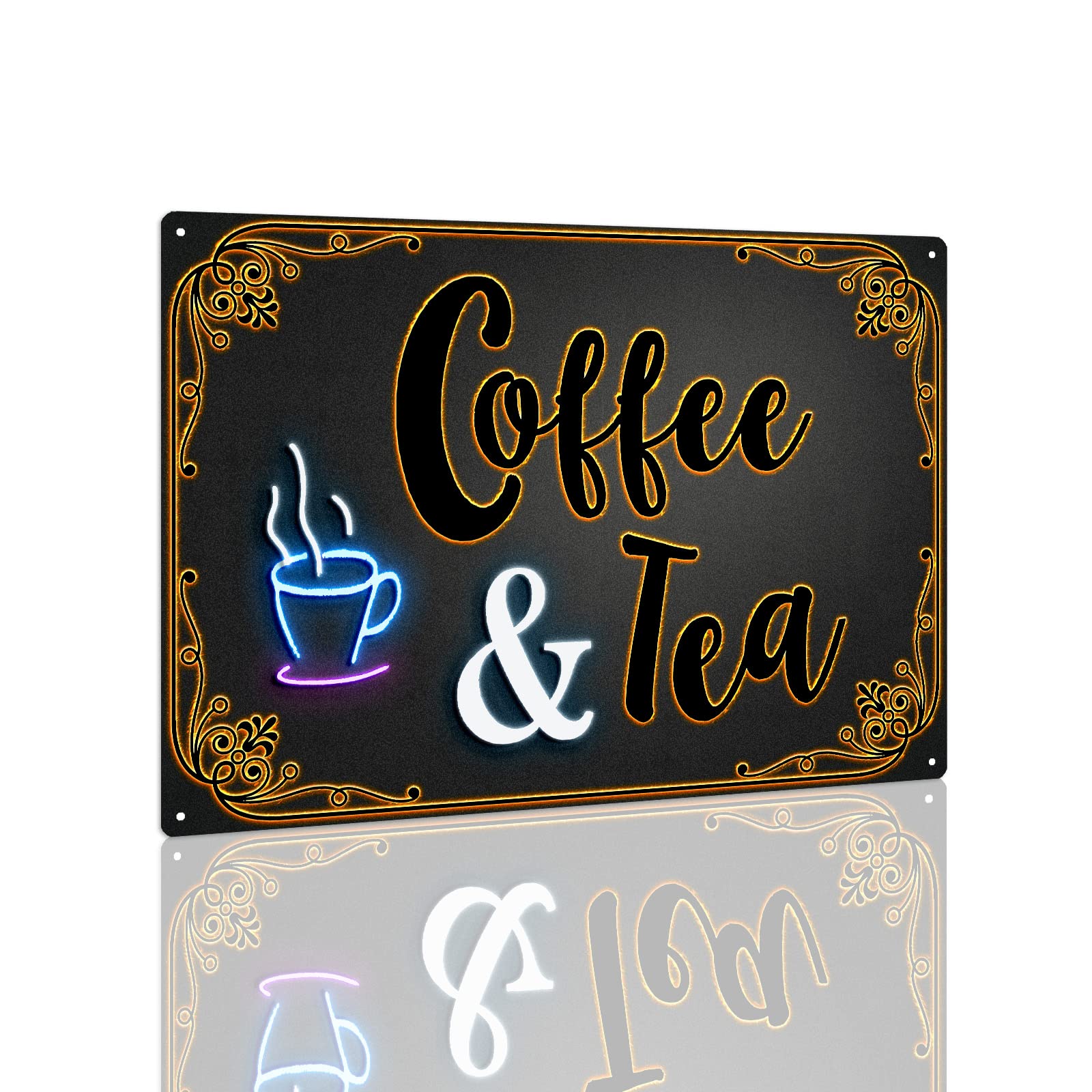 SMAZDFXX Tin Sign Coffee and Tea Tin Sign Coffee Bar Sign for Cafe Pub Coffee Station Decor Rustic Cafe Bar Kitchen Wall Decor Coffee Signs for Coffee Lover-Tin Painting 5.5"x8"