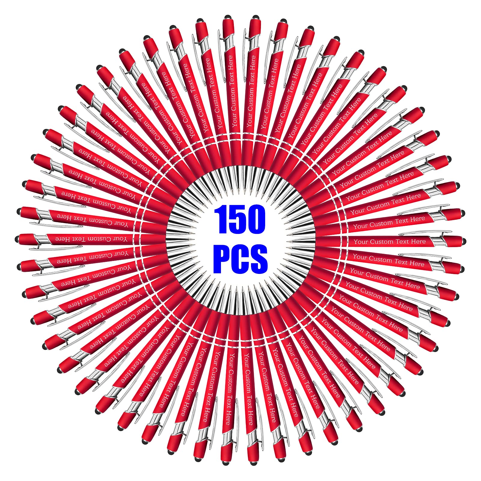 150 Pcs Personalised Custom Pens Bulk Free Engraving with Name Message Customised Ballpoint Pens with Stylus for Business Office Graduation Customised Gifts for Men Women Birthday Christmas (Red)