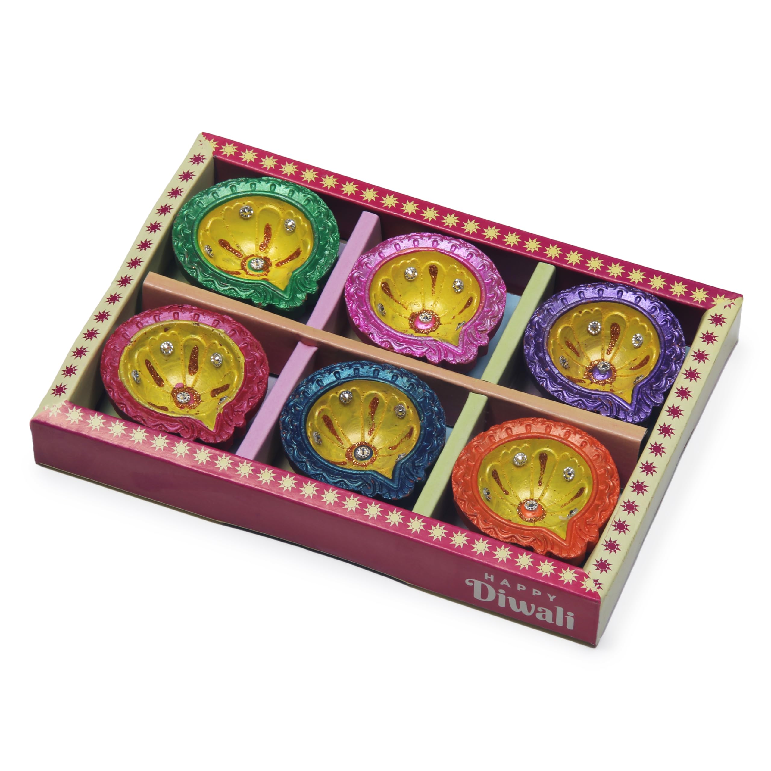 Handmade Terracoaat Set of 6 Premium Multicolored Clay Diya for Diwali/Navratri Decorations Oil Lamp Diwali Clay Diya Tea Light Holder Indian Decor Festival Gifts Puja Items