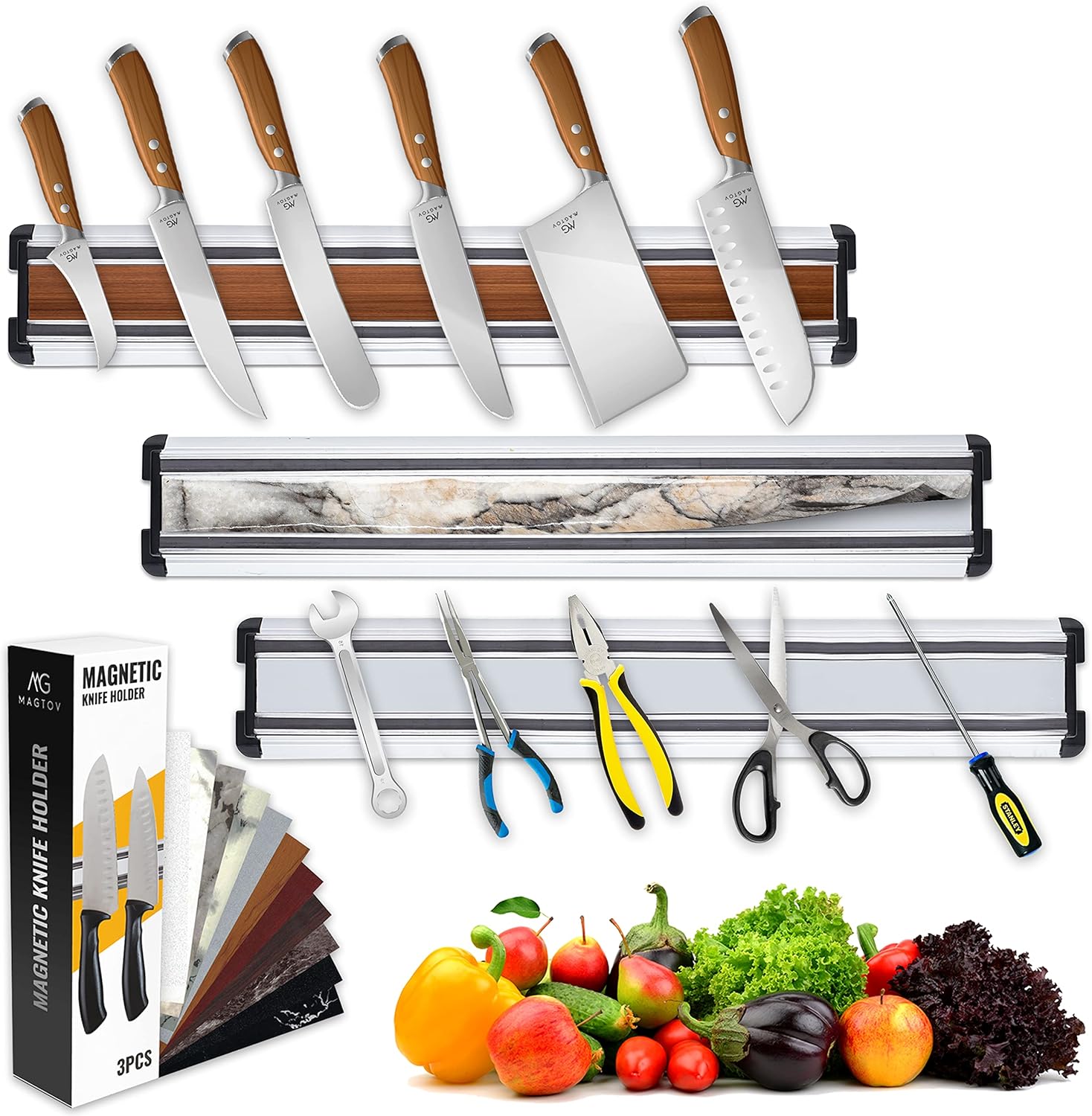 Knife Holder for Wall (Pack of 3) Knife Strip for Wall 10 inch