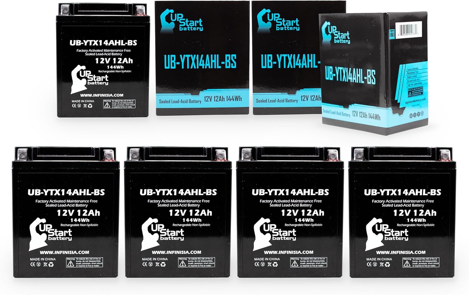 5-Pack UB-YTX14AHL-BS Battery Replacement for 2003 Royal Enfield All Electric Start Models 350 CC Motorcycle - Factory Activated, Maintenance Free, Motorcycle Battery - 12V, 12AH