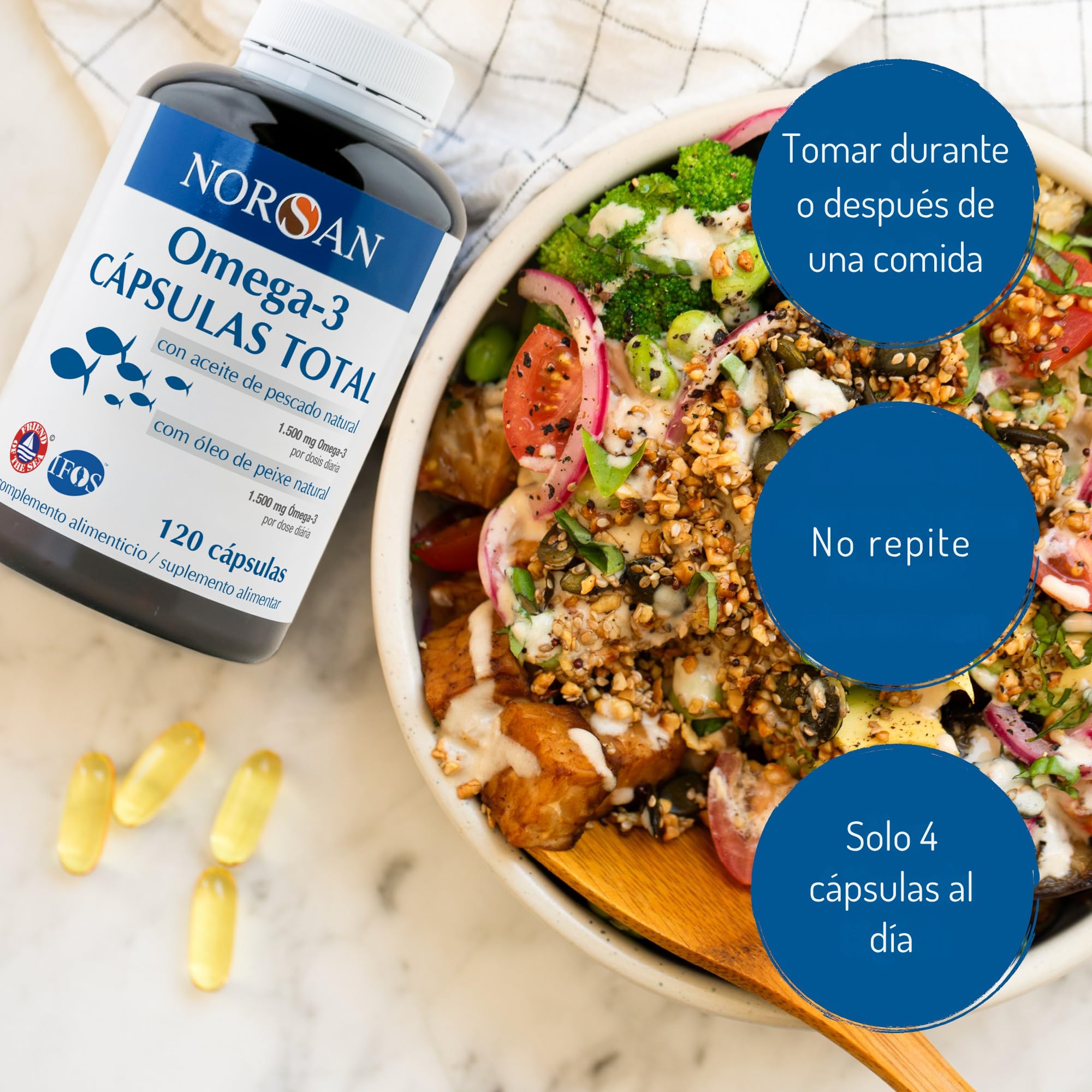 NORSAN oméga 3 gélules 120 pièces / 1.500mg d'oméga 3 par portion/complément alimentaire omega 3 avec 707mg EPA &