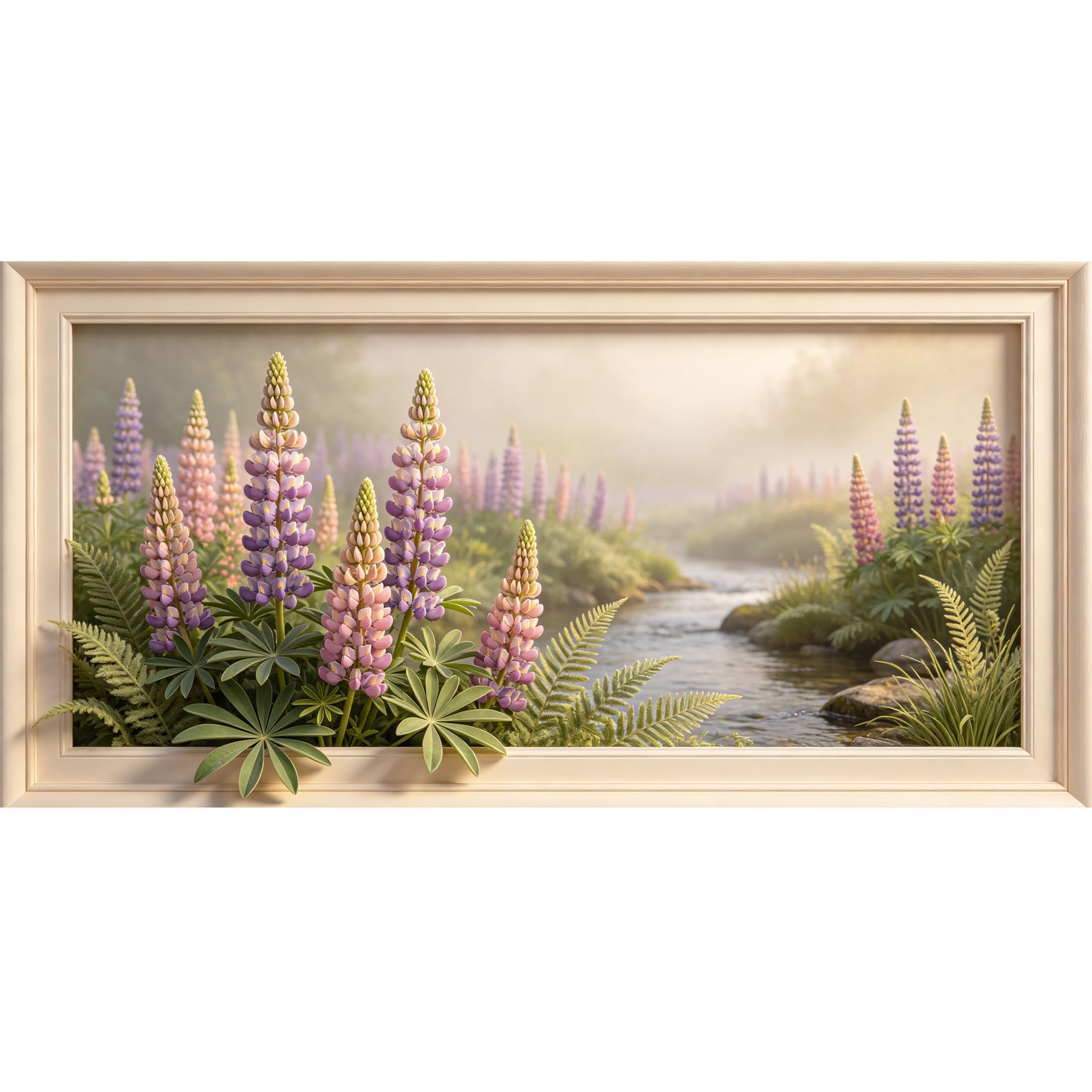 Agglomerix 3D Framed Wall Art Lupin Flower Botanical Landscape Stream Riverbed Relief Effect Large Size SelfAdhesive Removable Wall Decor Prints Artwork for Living Room Bedroom Office