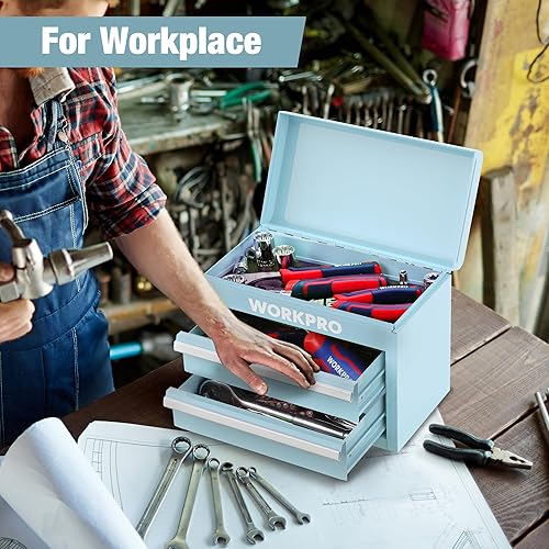 Miniatura 2 de WORKPRO DuraTech - Caja de herramientas de metal de 15 pulgadas, regalo para papá, mini caja de herramientas de metal