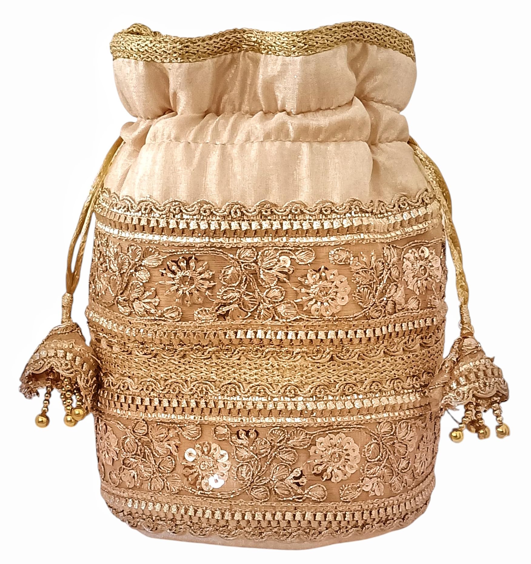 duchess Beige Copper Embroidered Potli Bag for Women | Bridal & Wedding Potli Purse | Designer Ethnic Batua for Ladies | Stylish Festive Handcrafted Potli Bags for Return Gifts & Parties-picture-10