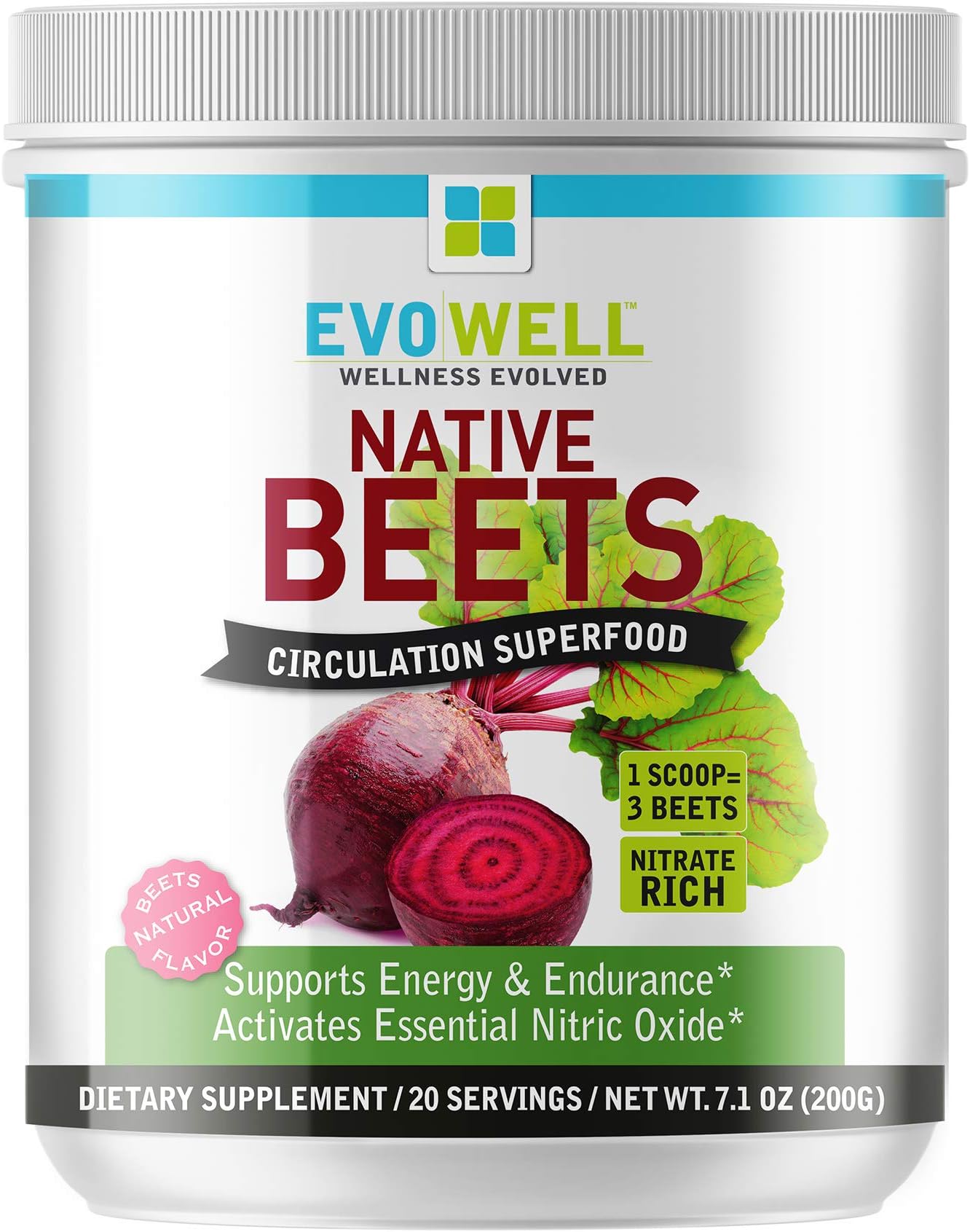EVOWELL Native Beets, Circulation Superfood, Supports Energy and Endurance, White, 7.1 Ounce