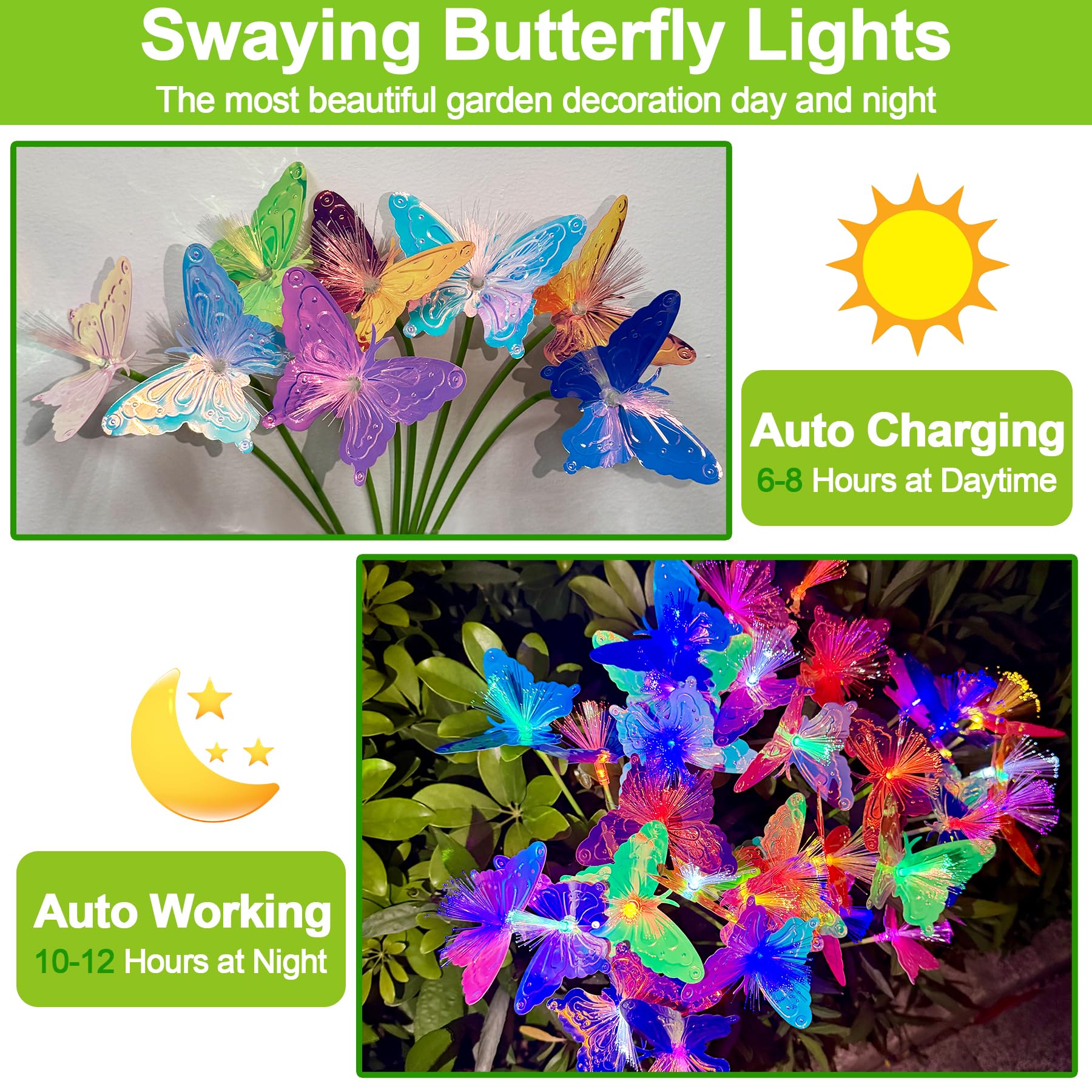 Luci Solari Farfalla Da Giardino - 2 Pezzi, 14 LED, IP65 Impermeabili, Cambio Colore Automatico - Foto 3