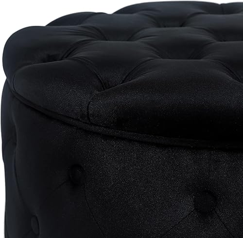 Miniatura 6 de Homebeez Otomana redonda de terciopelo de 248 pulgadas reposapiés con botones mesa de centro para sala de estar color negro