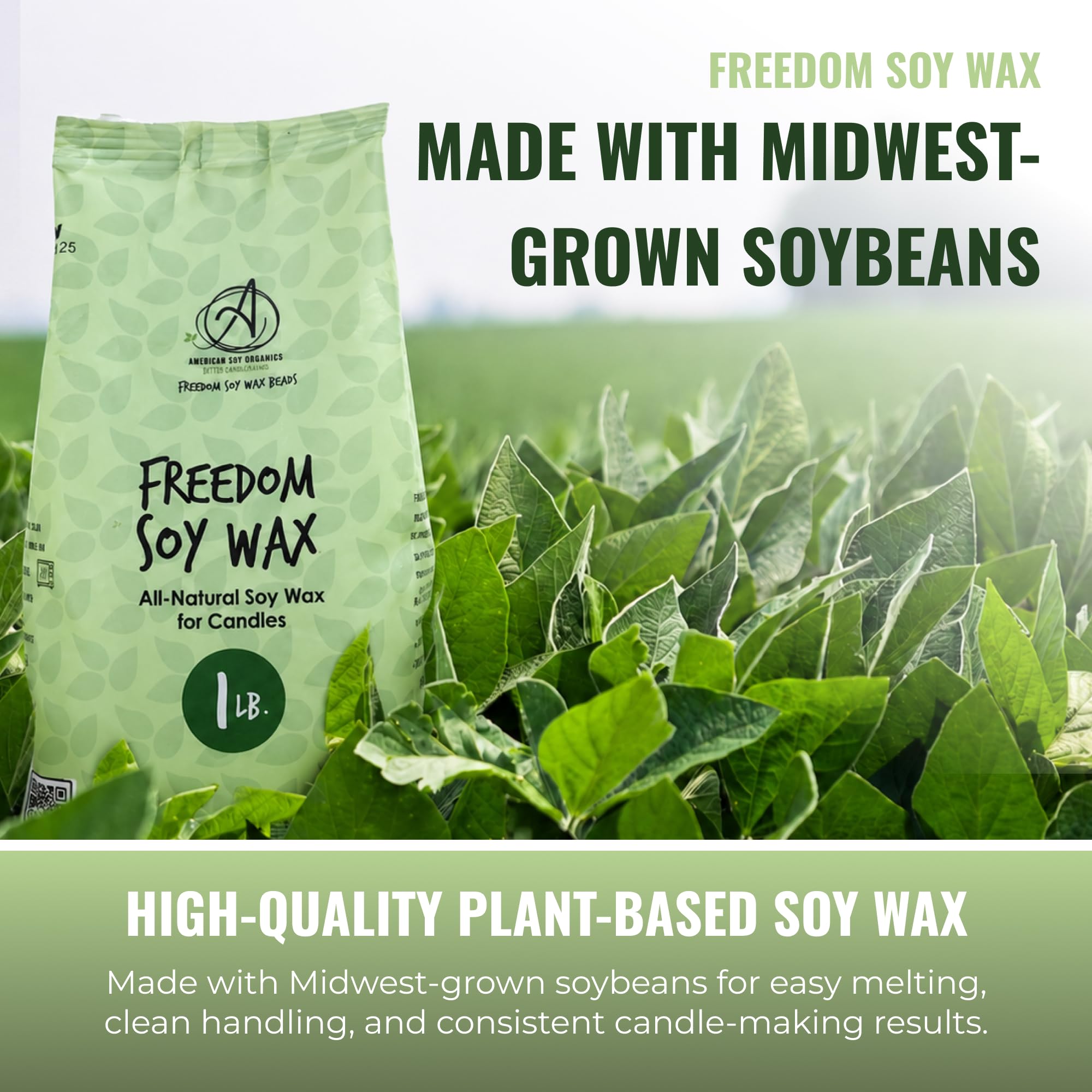American Soy Organics - 0,5 kg di perle di cera di soia Freedom per realizzare candele - Perline di cera di soia utilizzabili nel microonde - Forniture per la produzione di candele di soia di alta