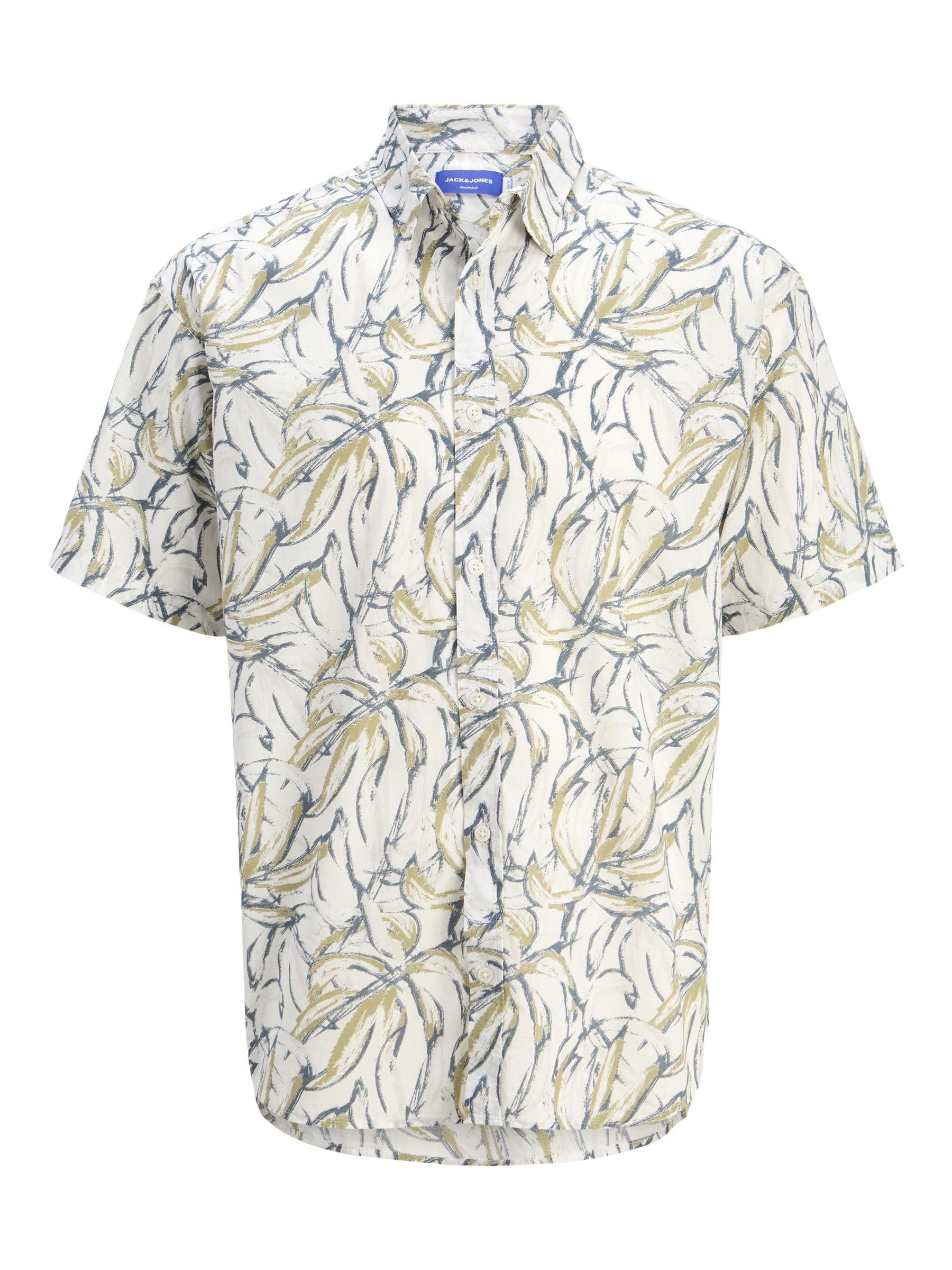 JACK & JONES Jorjoshua Split Aop Shirt Ss męska, Cloud Dancer, M