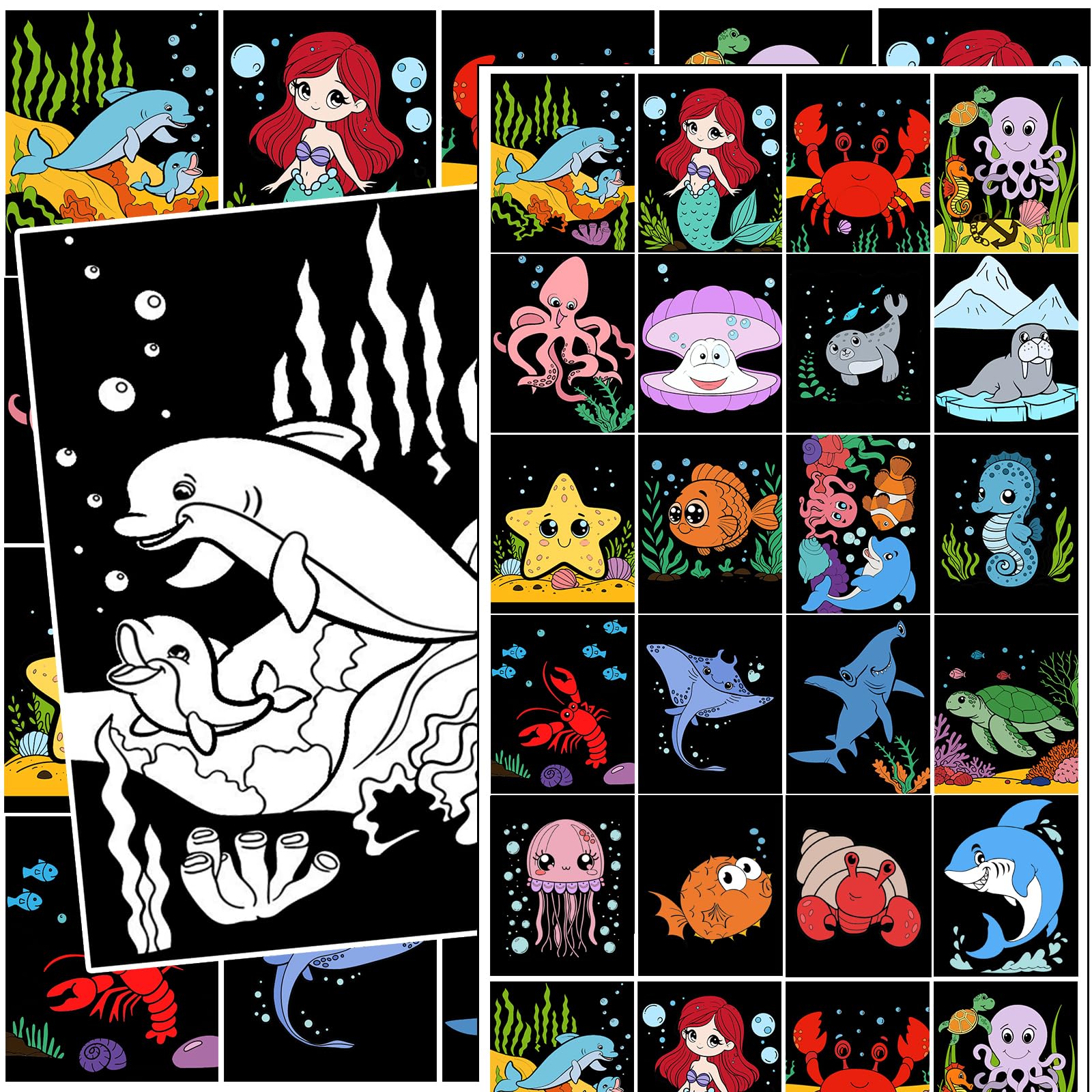 QICI Pack of 20 Sea Velvet Coloring Posters -Fuzzy Coloring Posters Velvet DIY Crafts Bulk Great for Family Time, Arts and Crafts, Travel, Quiet Time, Sharing, Parties