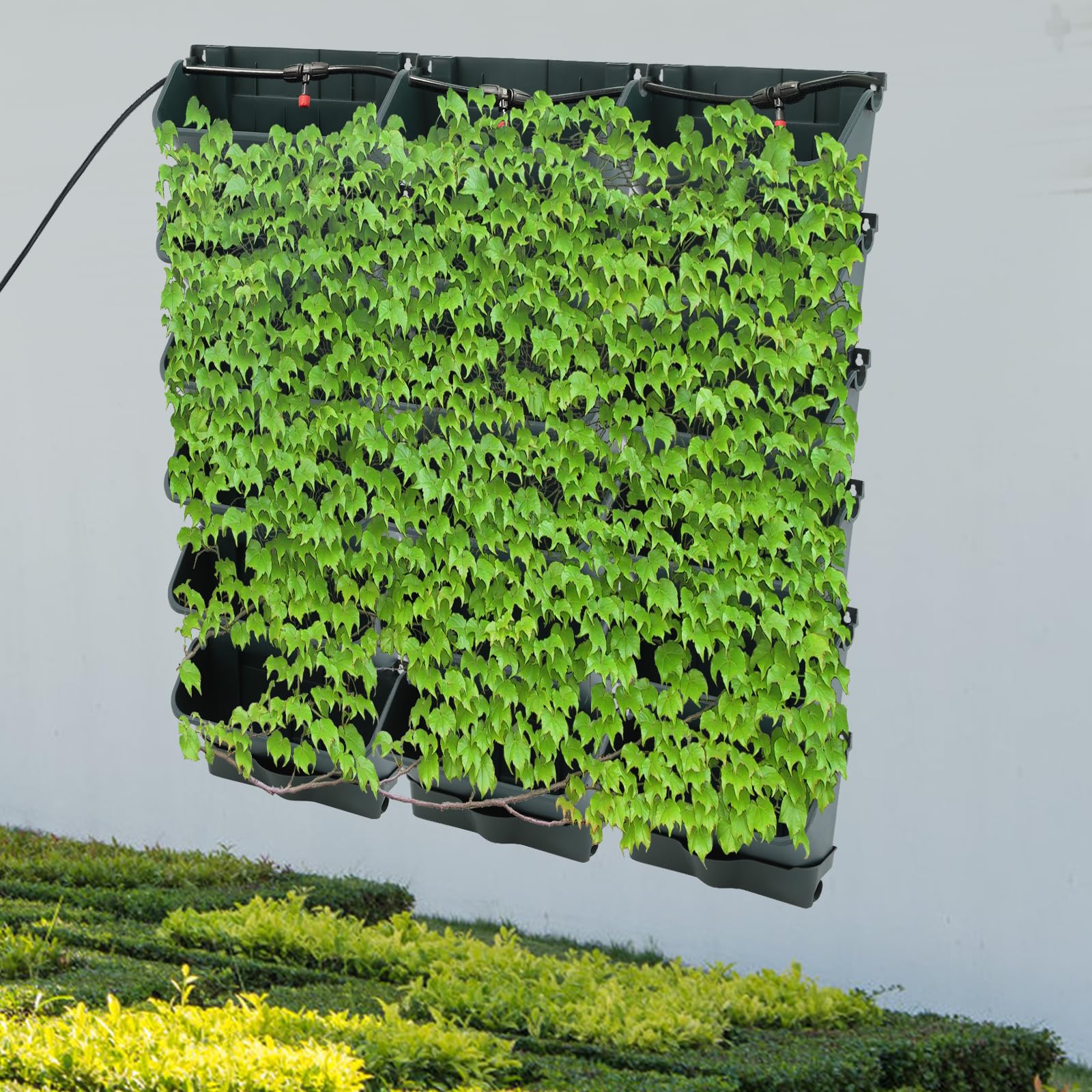 Self-Watering Wall-Mounted Planter, 18 Pots Wall Mounted Plastic Plant Grow Pot Vertical Garden Planter with Intelligent Control & Adjustable Irrigation System for Indoor Outdoor (Green, 18 Pots)